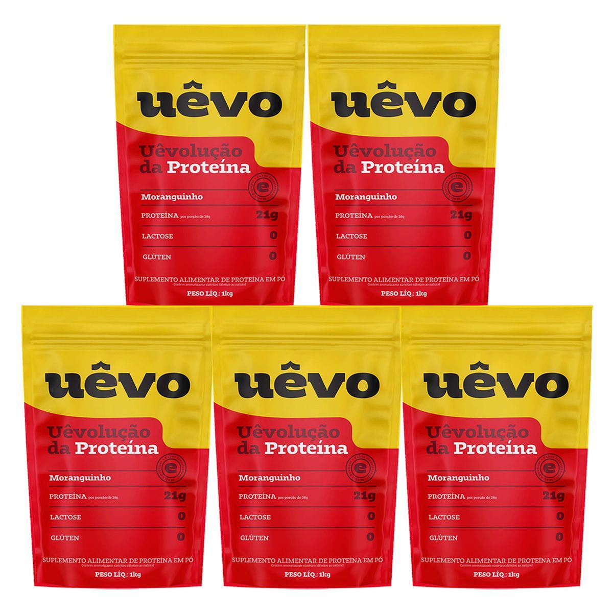Kit 5X Prote�na U�vo - 1000g Refil Morango - U�vo