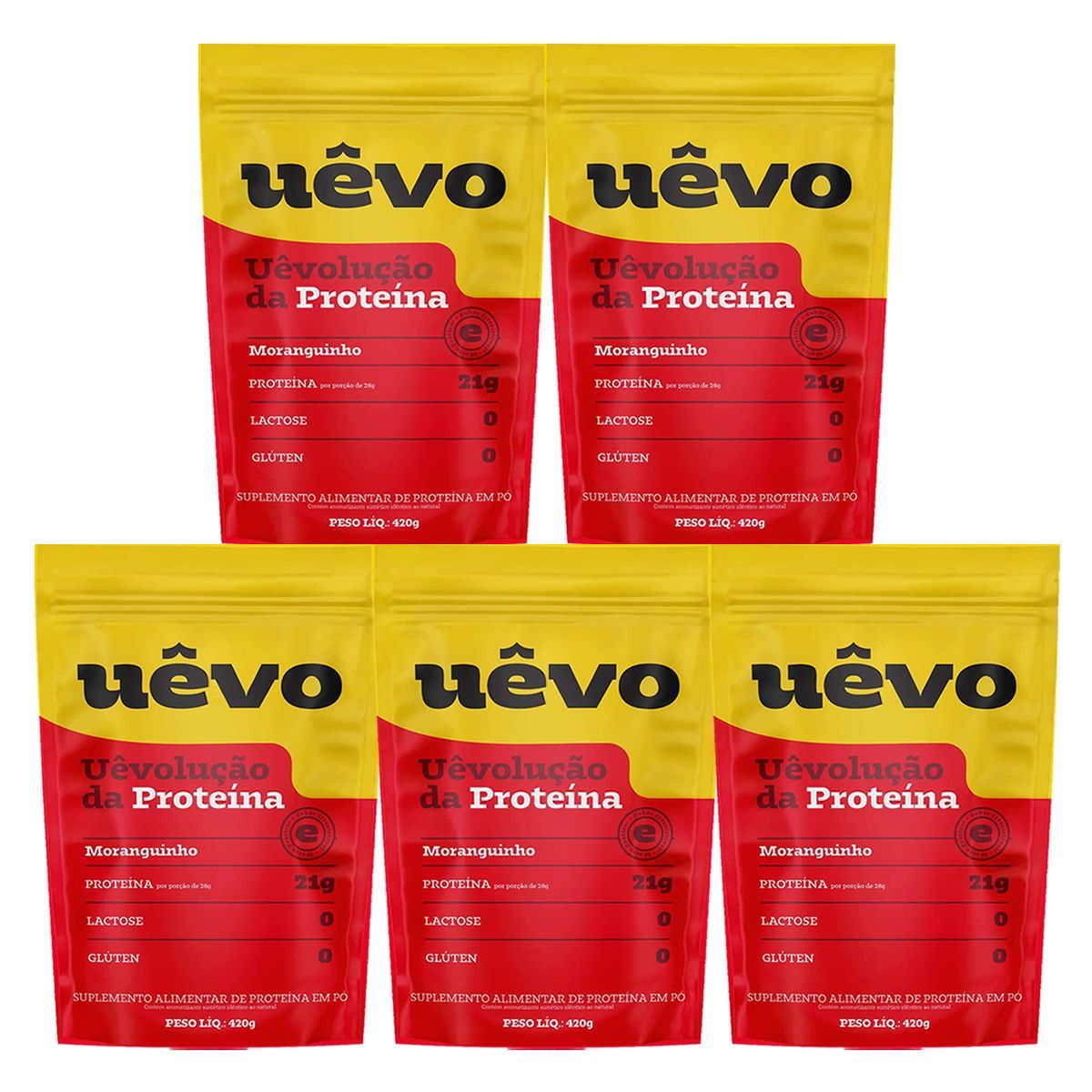 Kit 5X Prote�na U�vo - 420g Refil Morango - U�vo