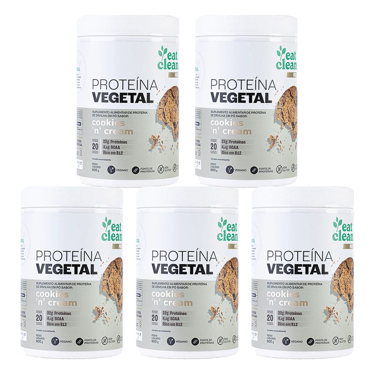 Kit 5X Prote�na Vegetal - 600g Cookies and Cream - Eat Clean