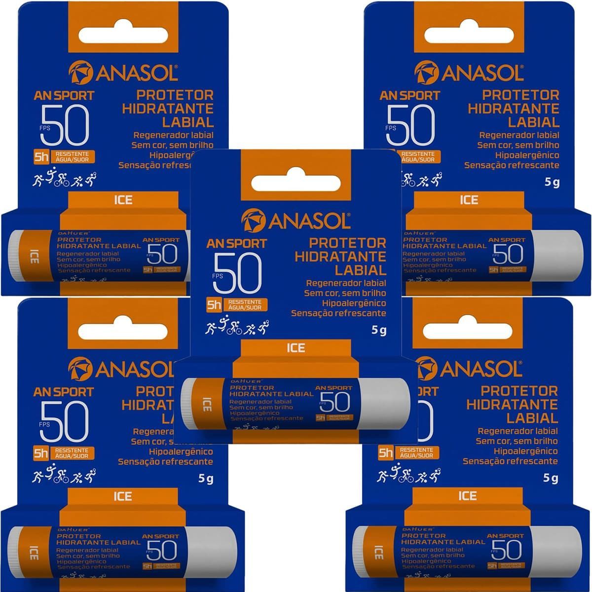 Kit 5X Protetor Labial An Sport FPS 50 - 5g Ice - Anasol
