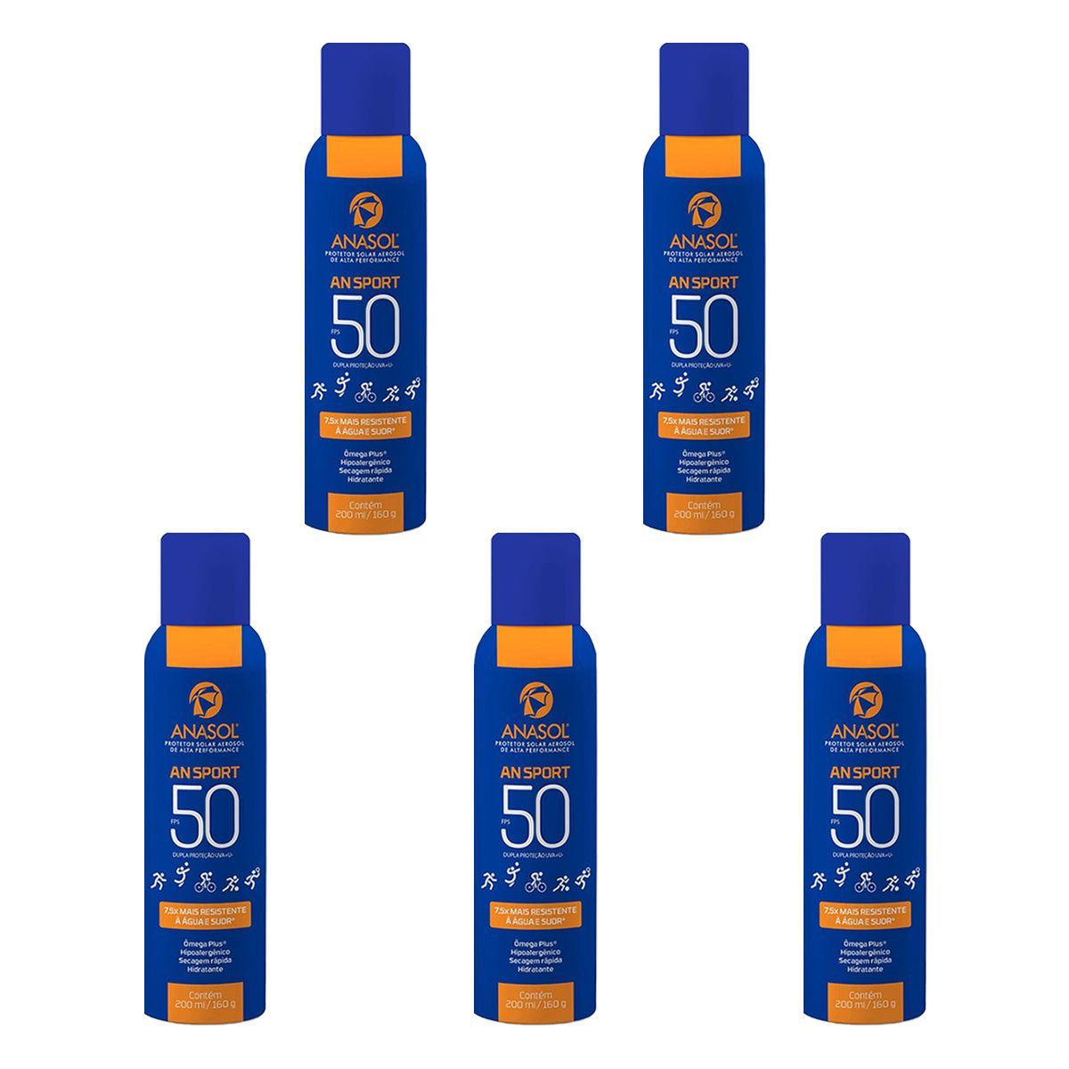 Kit 5X Protetor Solar Aerosol Transparente An Sport  - 200ml FPS 50 - Anasol