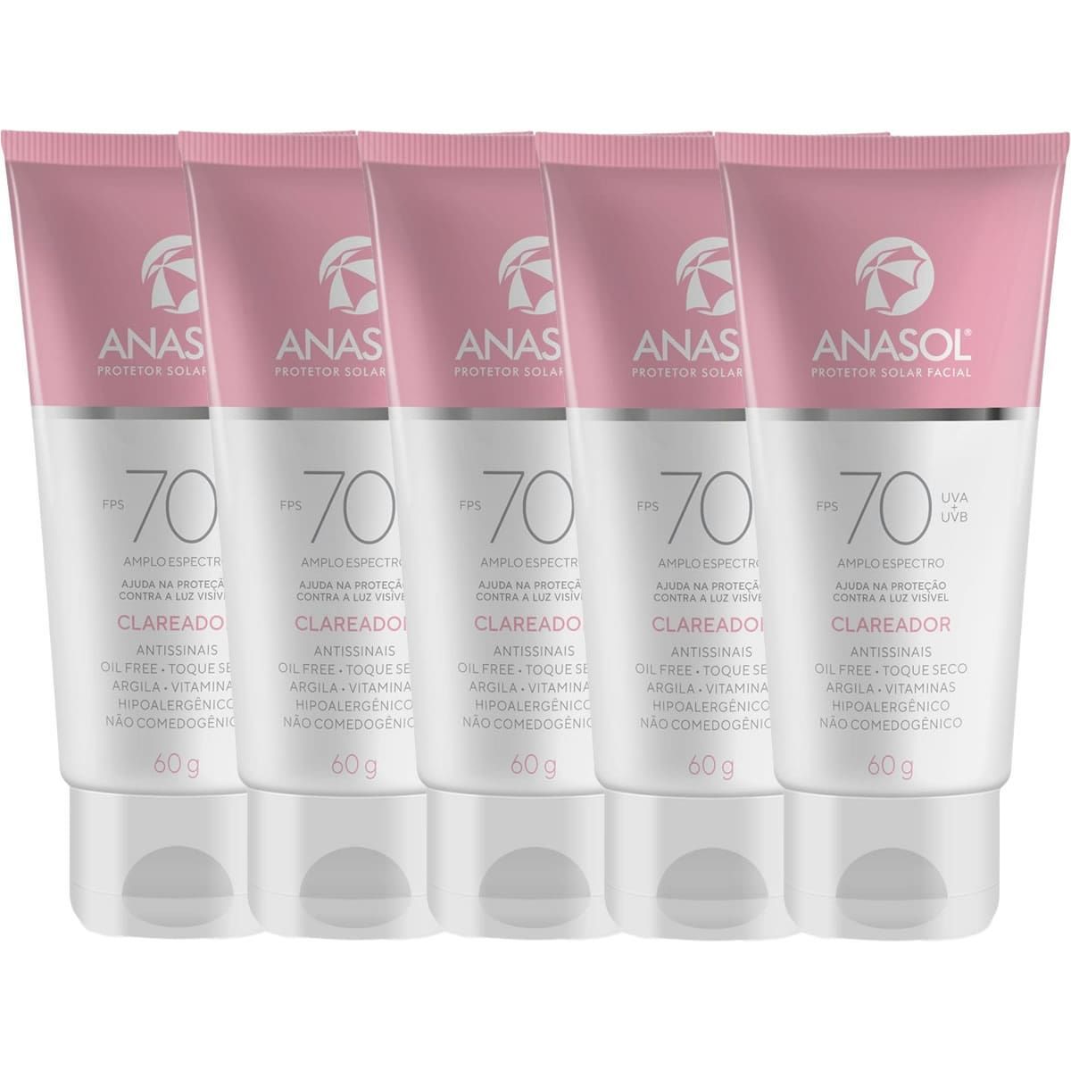 Kit 5X Protetor Solar Facial Clareador - 60g FPS 70 - Anasol