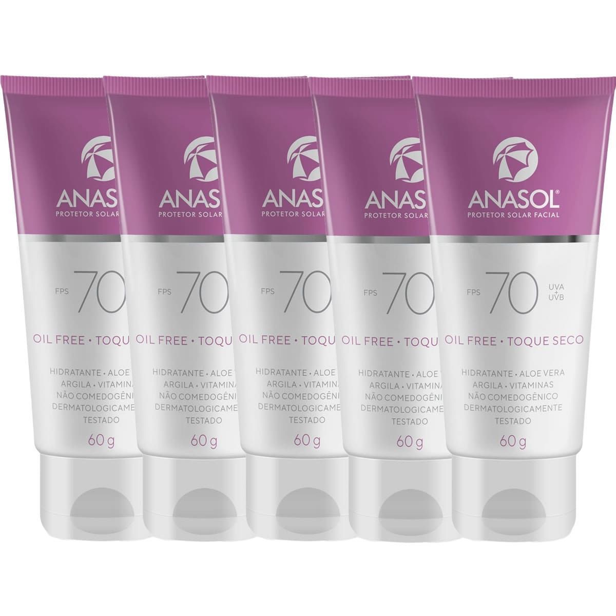 Kit 5X Protetor Solar Facial Toque Seco - 60g FPS 70 - Anasol