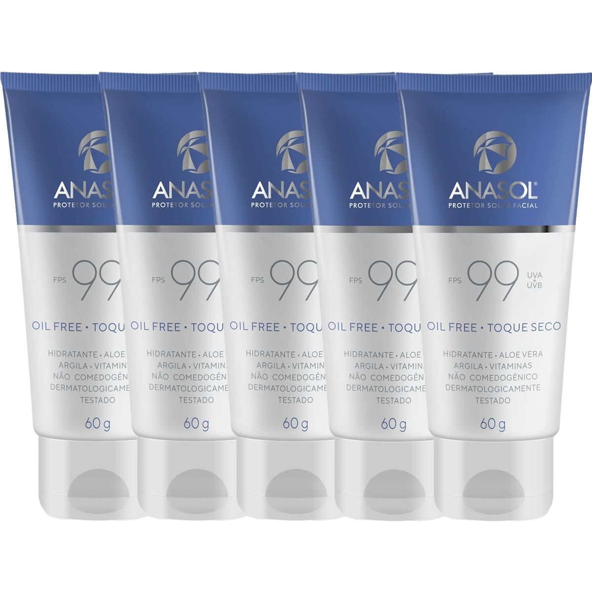 Kit 5X Protetor Solar Facial Toque Seco - 60g FPS 99 - Anasol