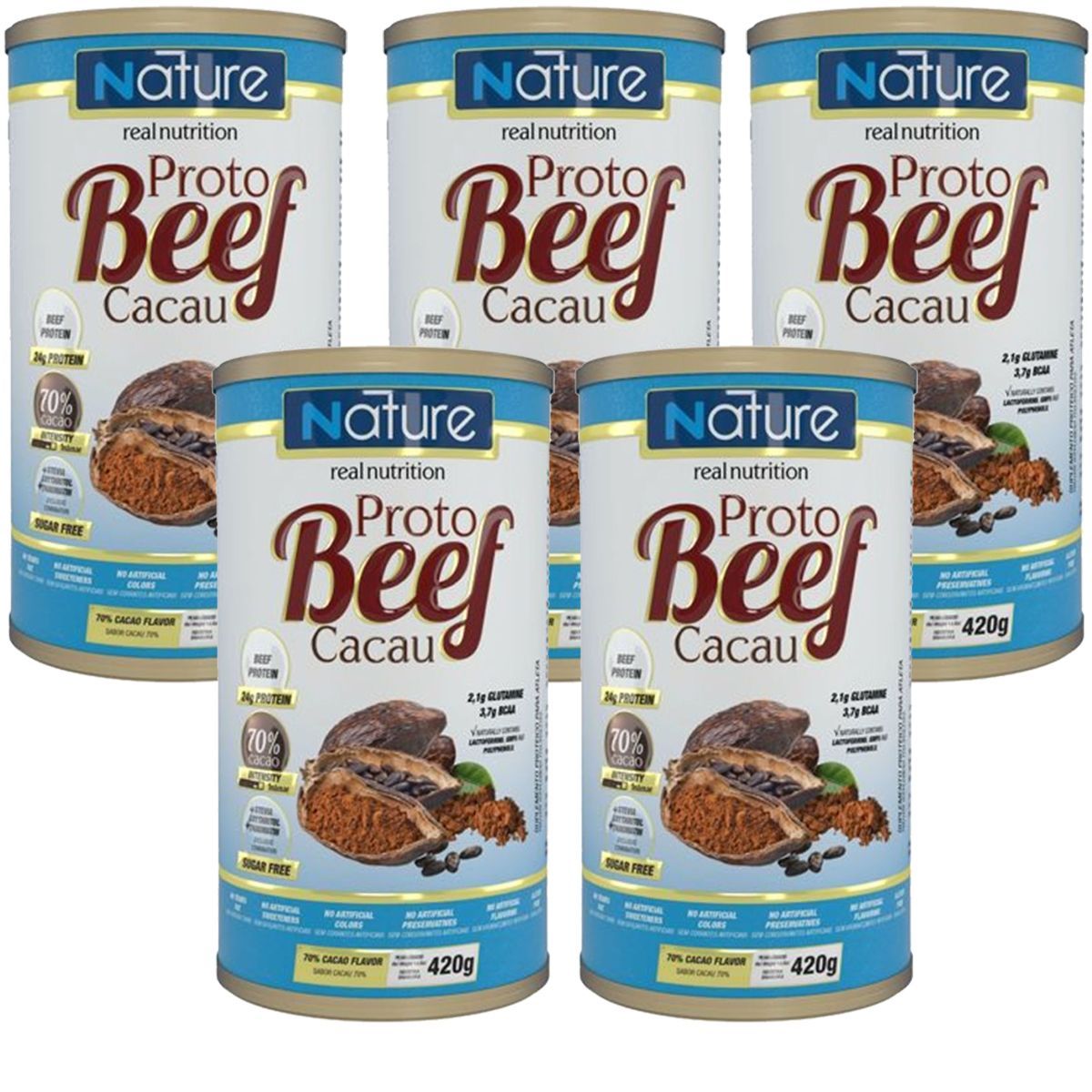 Kit 5X Proto Beef Cacau - 70% Cacao 420g - Nature
