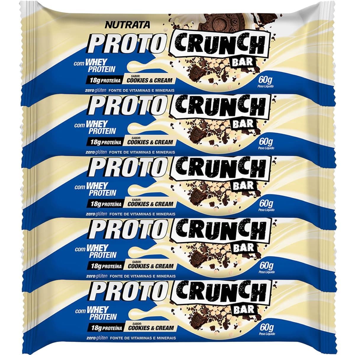 Kit 5X Proto Crunch Bar - 1  Barra de 60g Cookies And Cream - Nutrata