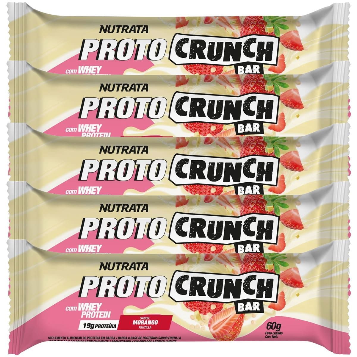 Kit 5X Proto Crunch Bar - 1 Barra de 60g Morango - Nutrata