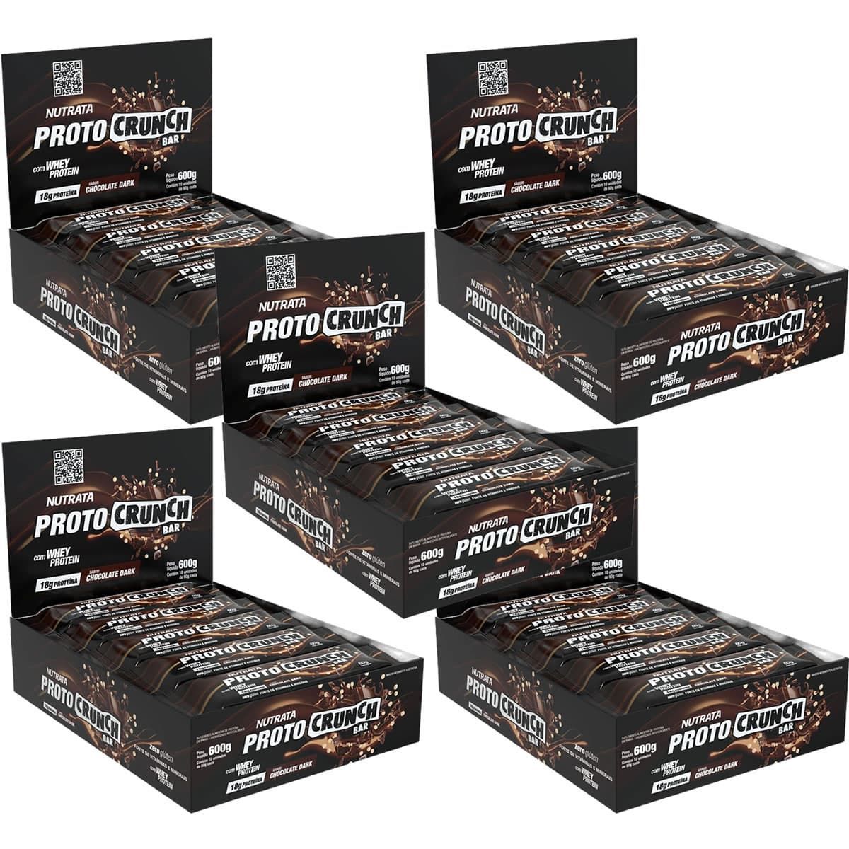 Kit 5X Proto Crunch Bar - 10 Barras de 60g Chocolate Dark - Nutrata