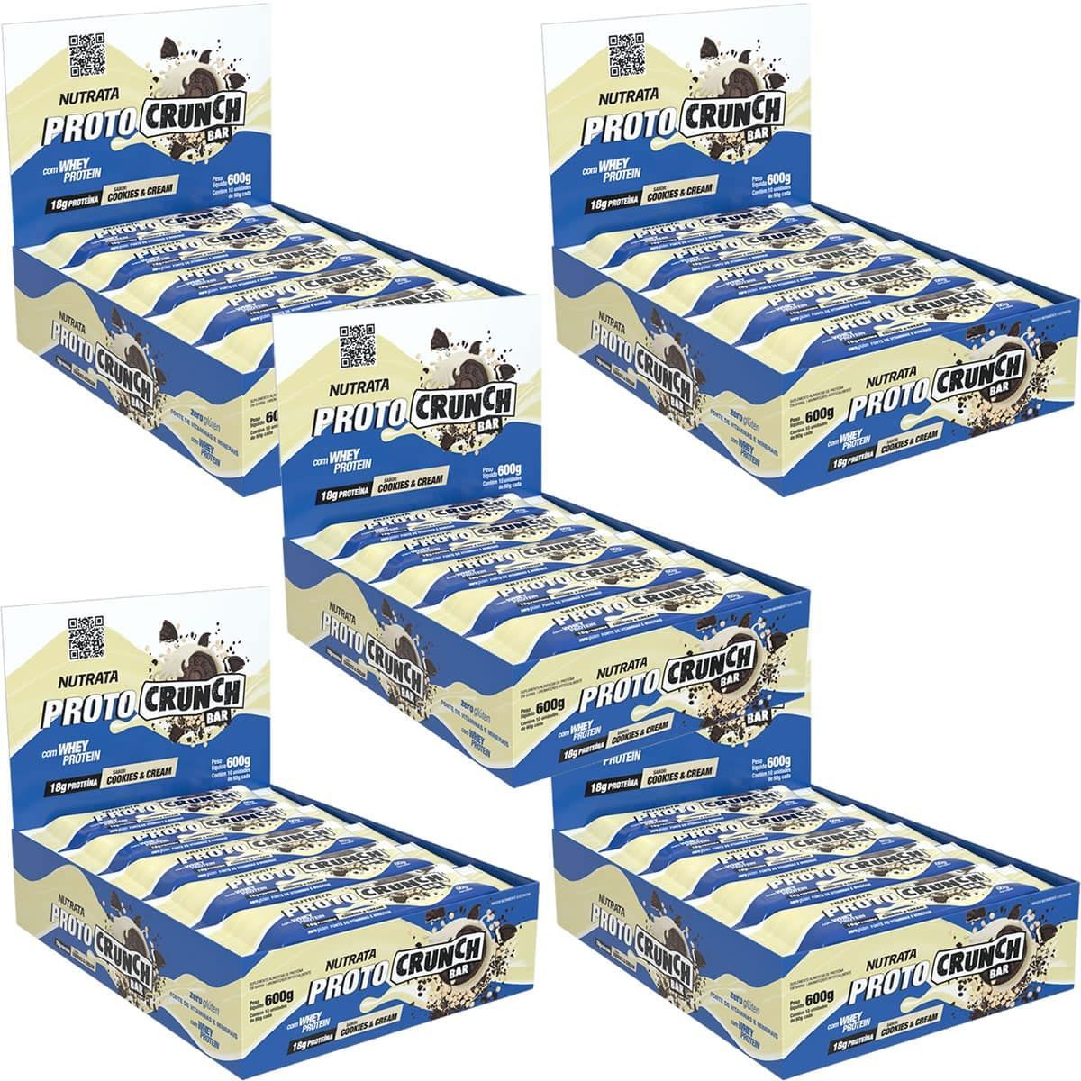 Kit 5X Proto Crunch Bar - 10 Barras de 60g Cookies And Cream  - Nutrata