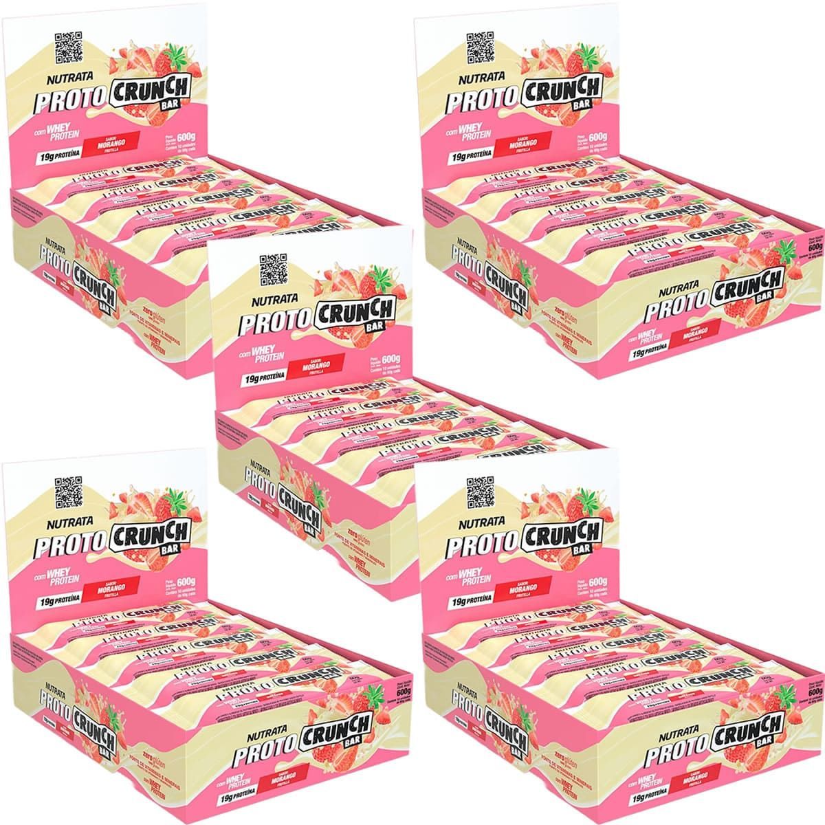 Kit 5X Proto Crunch Bar - 10 Barras de 60g Morango - Nutrata