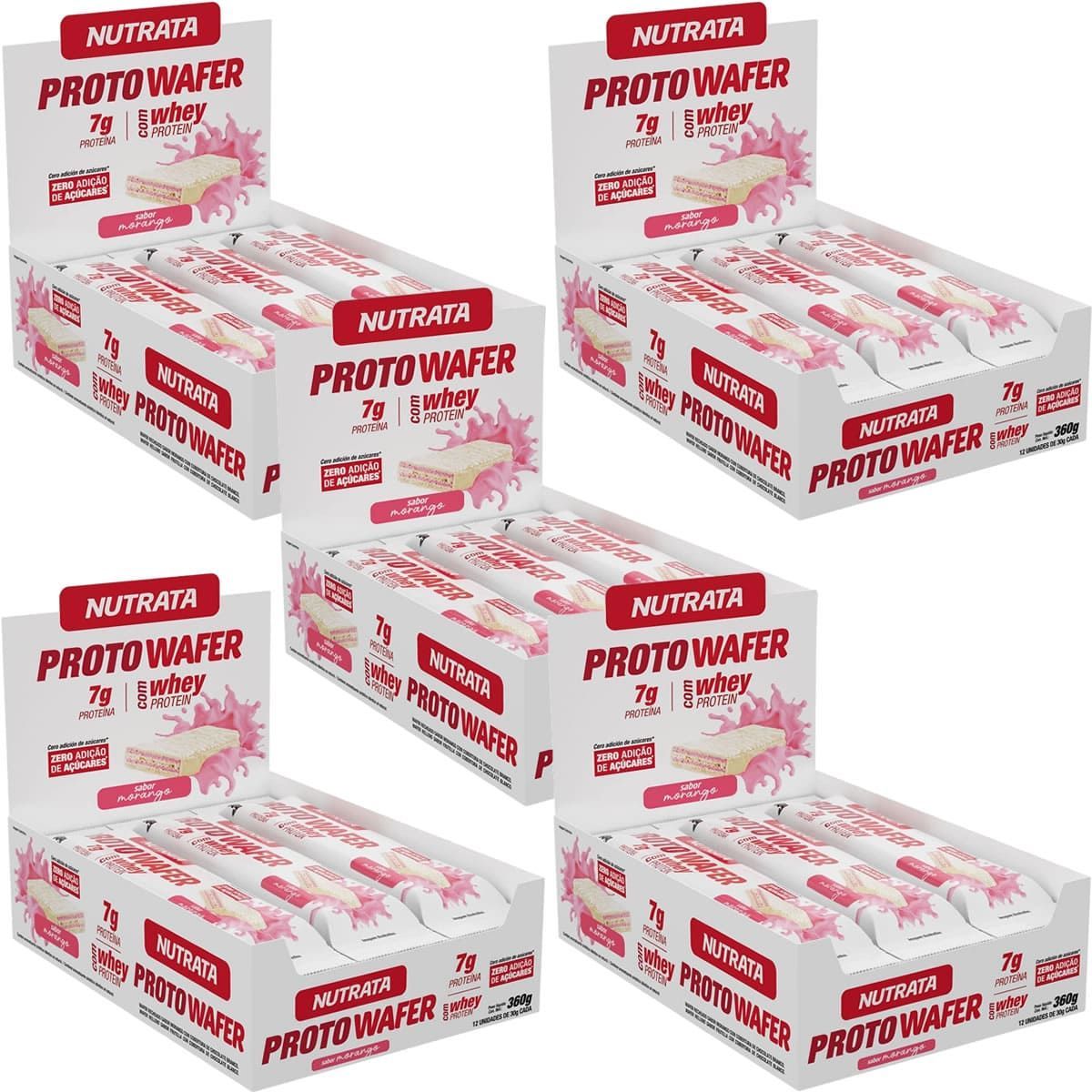 Kit 5X Proto Wafer - 12 Unidades De 30g Morango - Nutrata