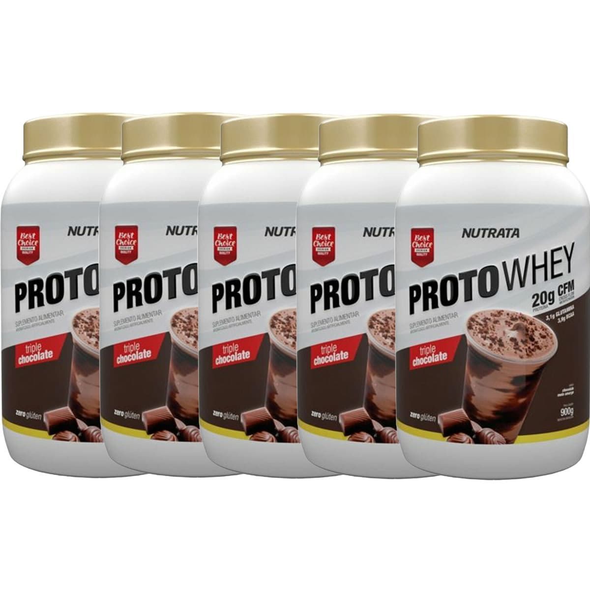 Kit 5X Proto Whey - 900g Chocolate Meio Amargo - Nutrata
