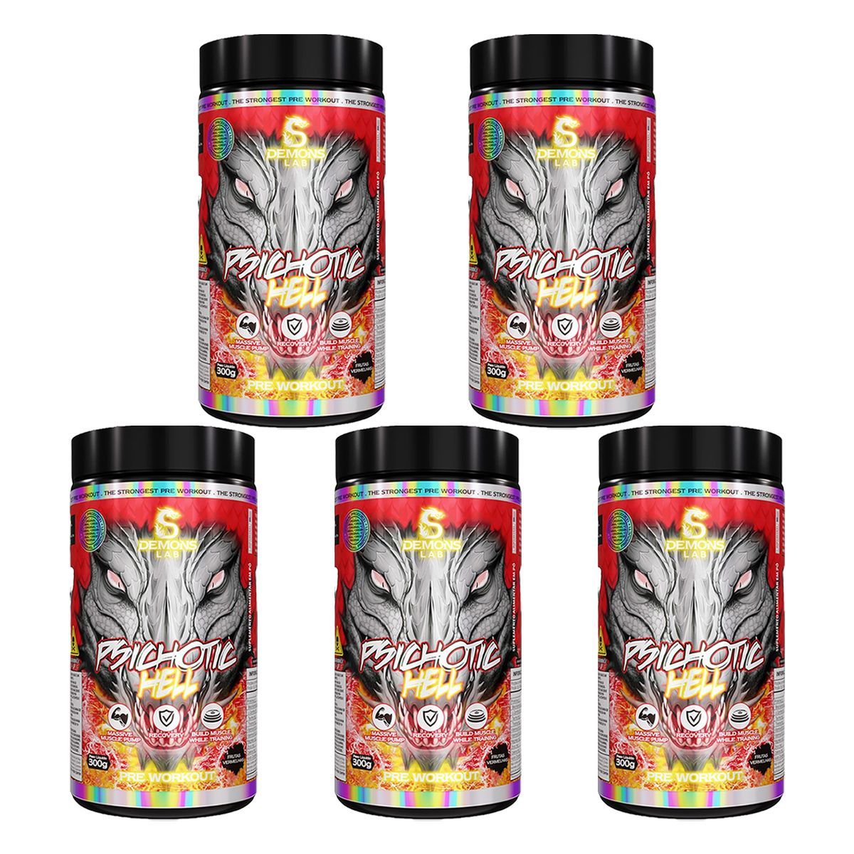 Kit 5X Psichotic Hell - 300g Fruit Punch - Demons Lab
