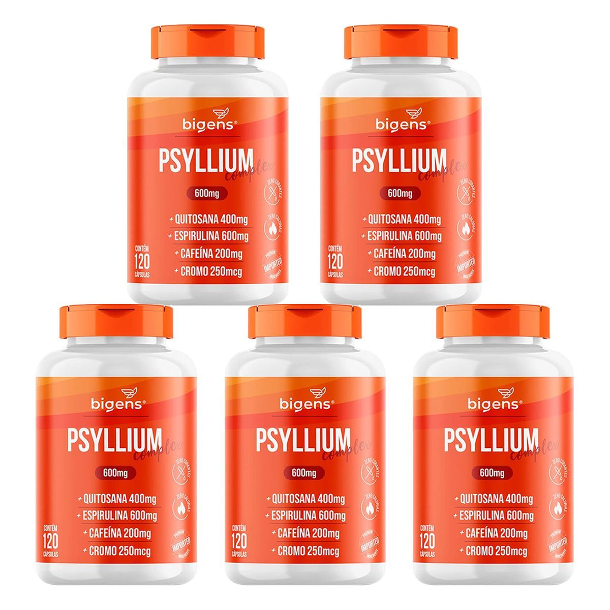 Kit 5X Psyllium Complex - 120 C�psulas - Bigens