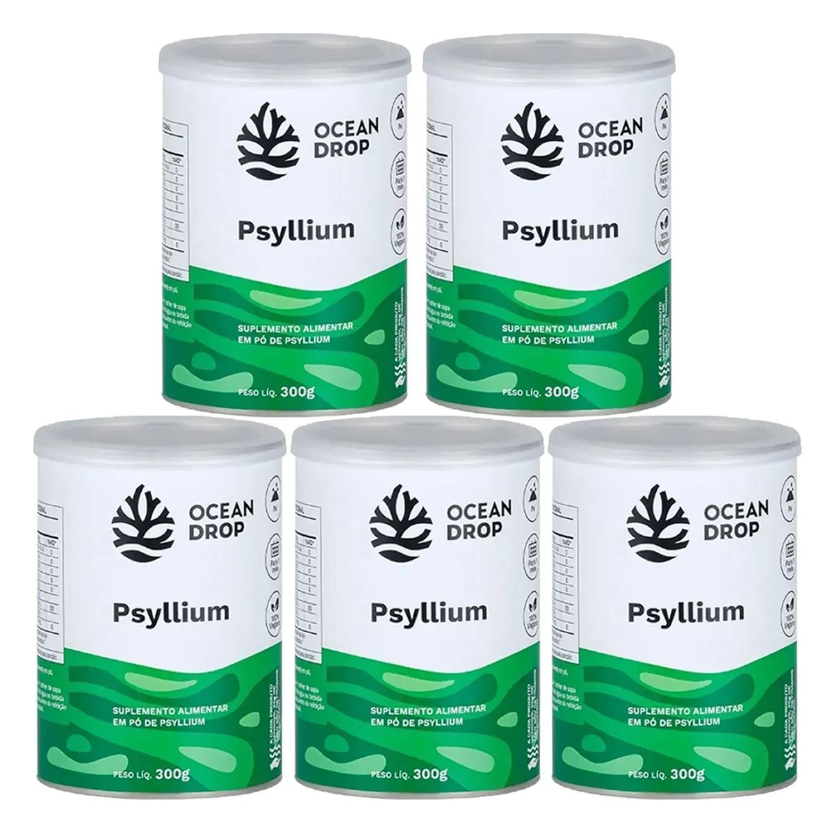 Kit 5X Psyllium em P� - 300g Sabor Natural - Ocean Drop