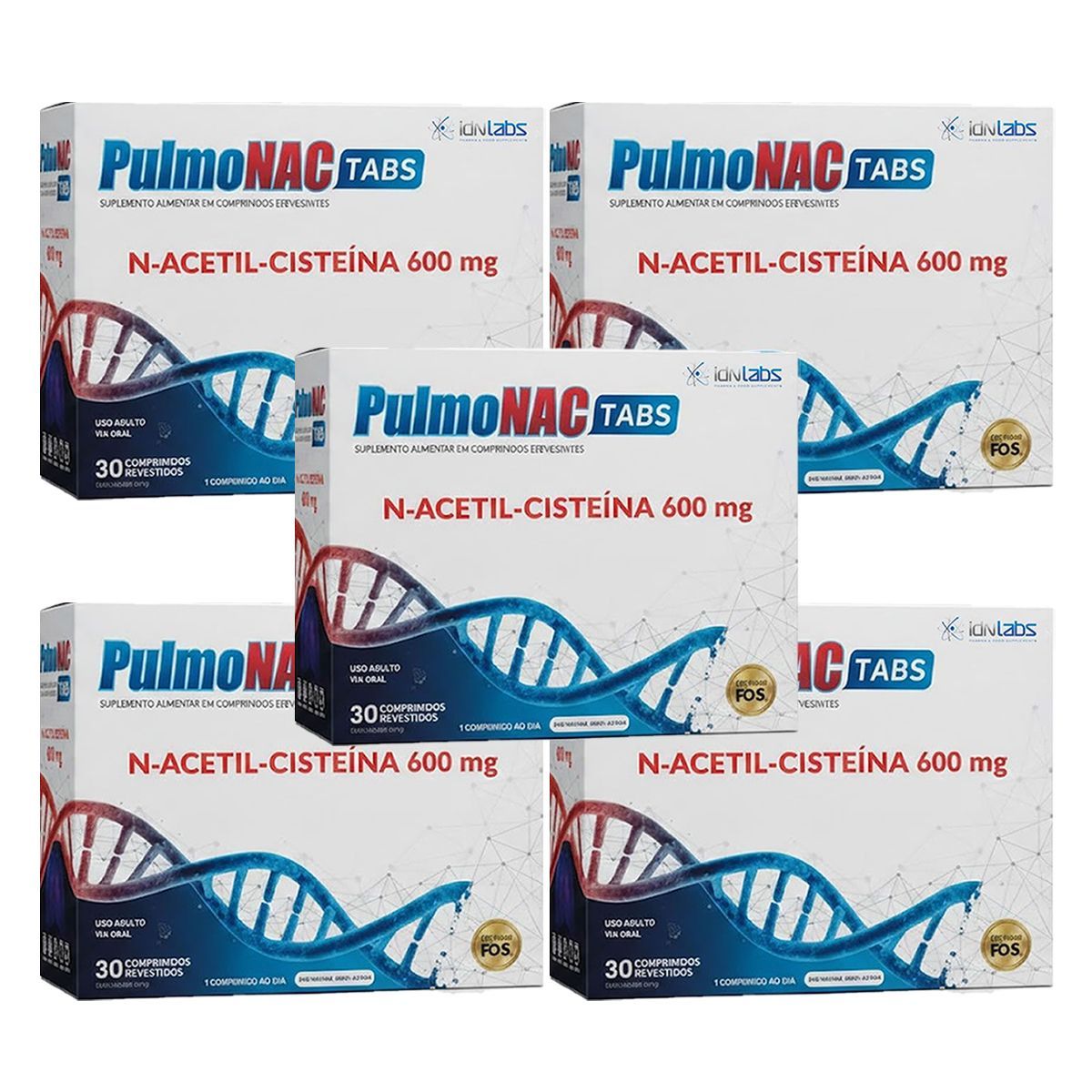 Kit 5X Pulmonac Tabs N-Acetil-Cisteina 600mg - 30 Comprimidos - IDN Labz