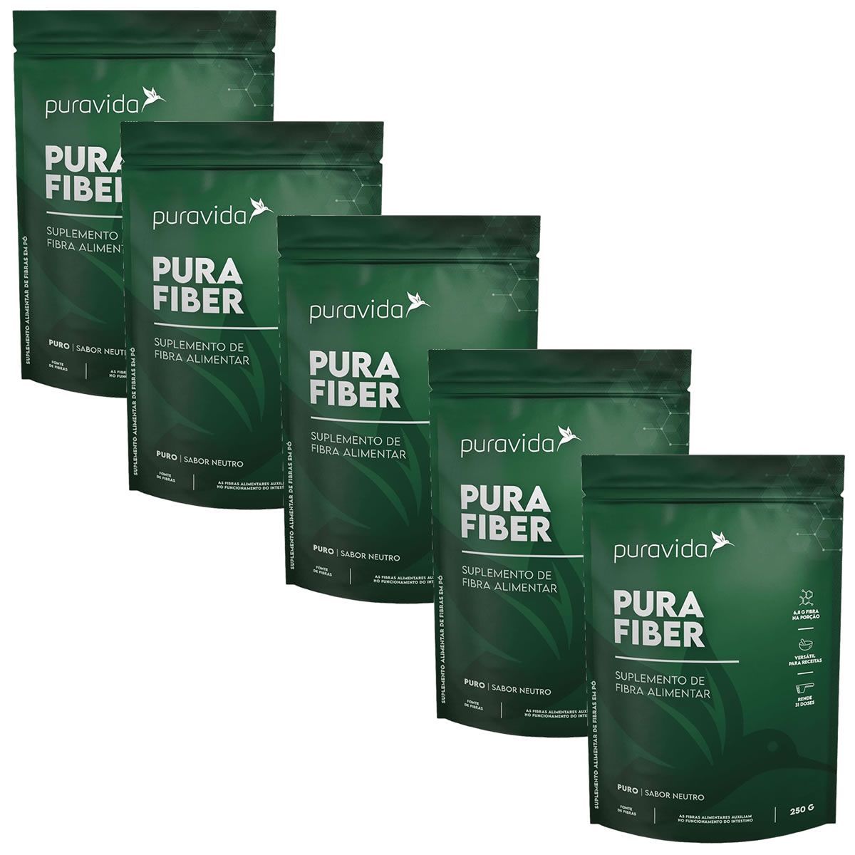 Kit 5X Pura Fiber - 250g Refil Neutro - Puravida