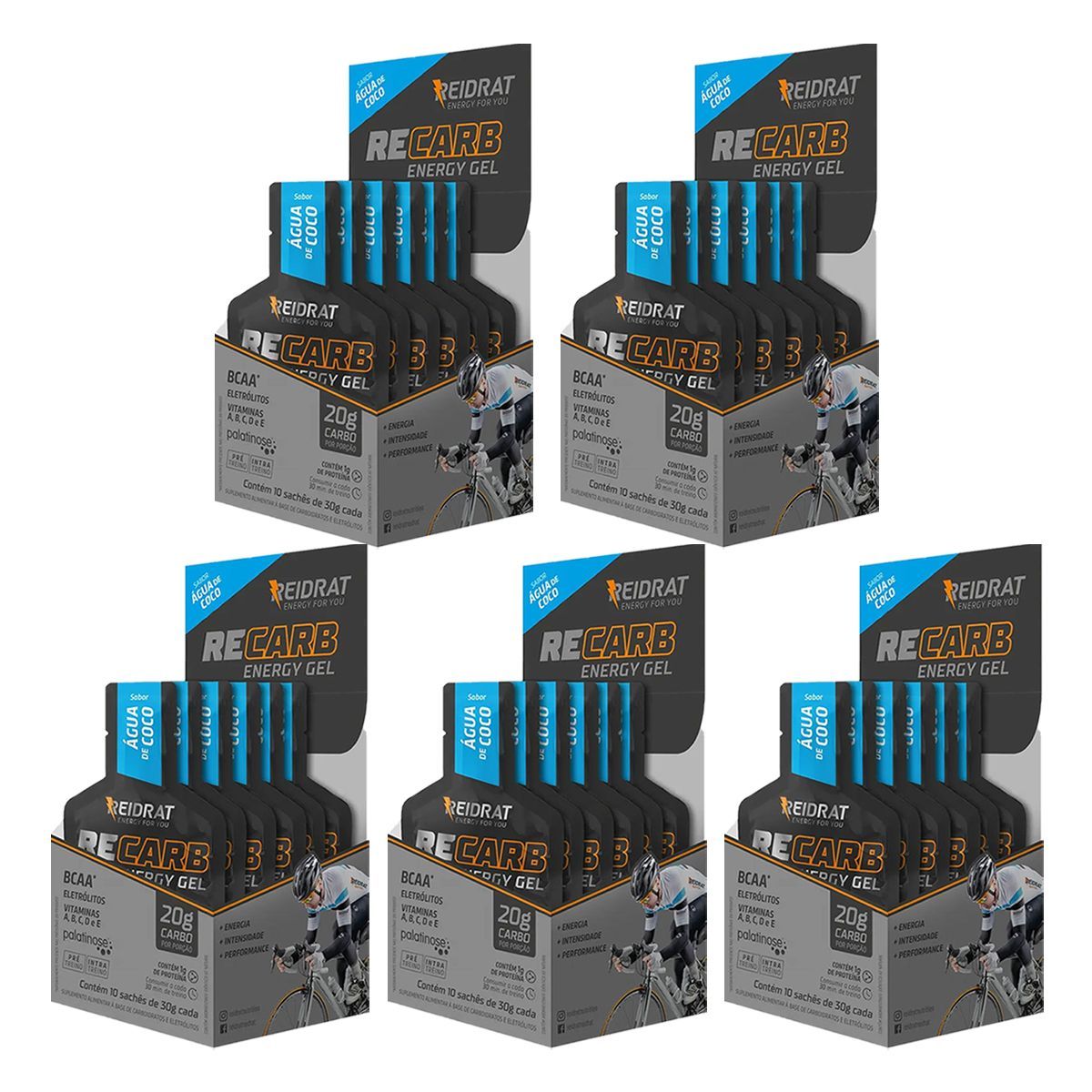 Kit 5X Recarb Energy Gel - 10 Sach�s de 30g �gua de Coco - Reidrat
