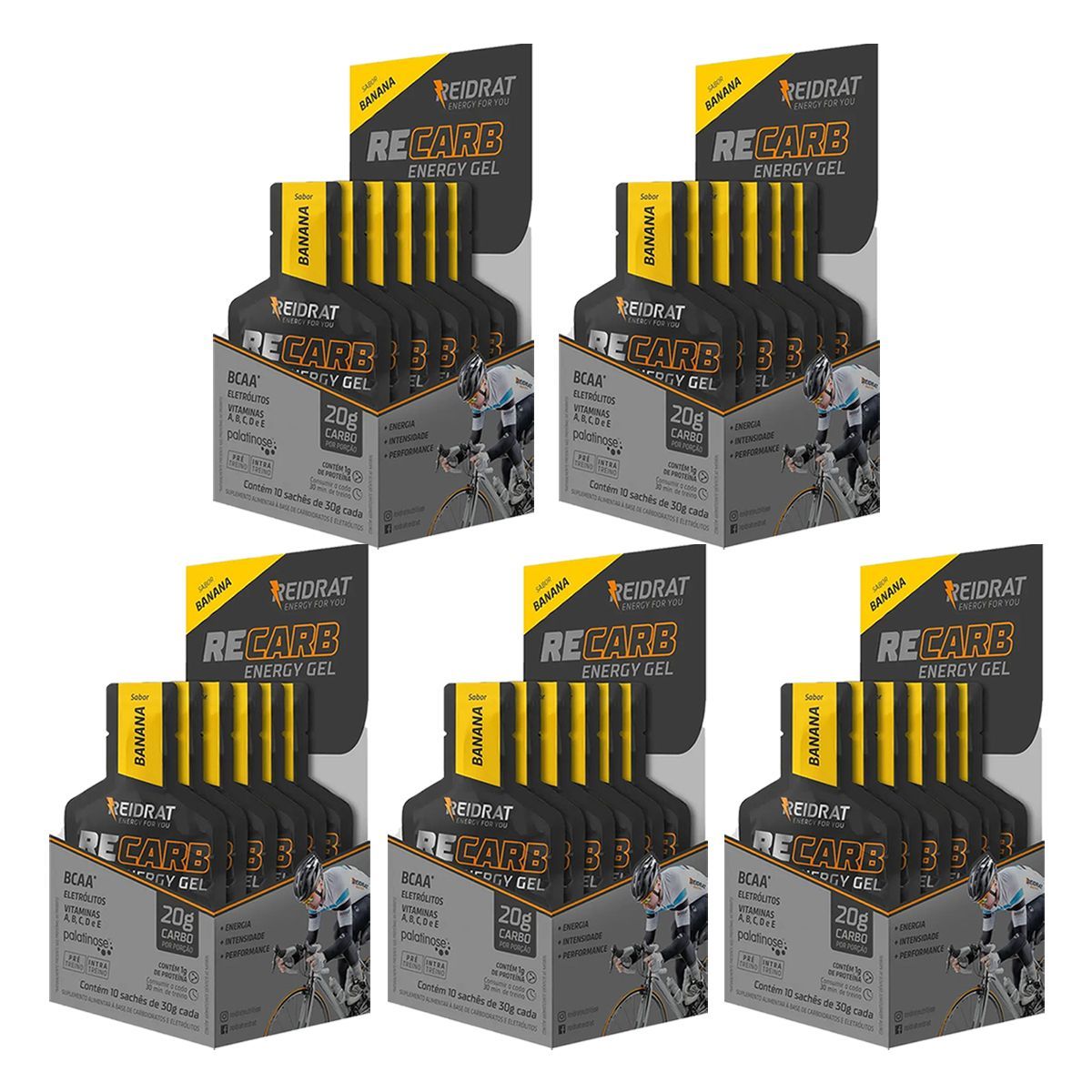 Kit 5X Recarb Energy Gel - 10 Sach�s de 30g Banana - Reidrat