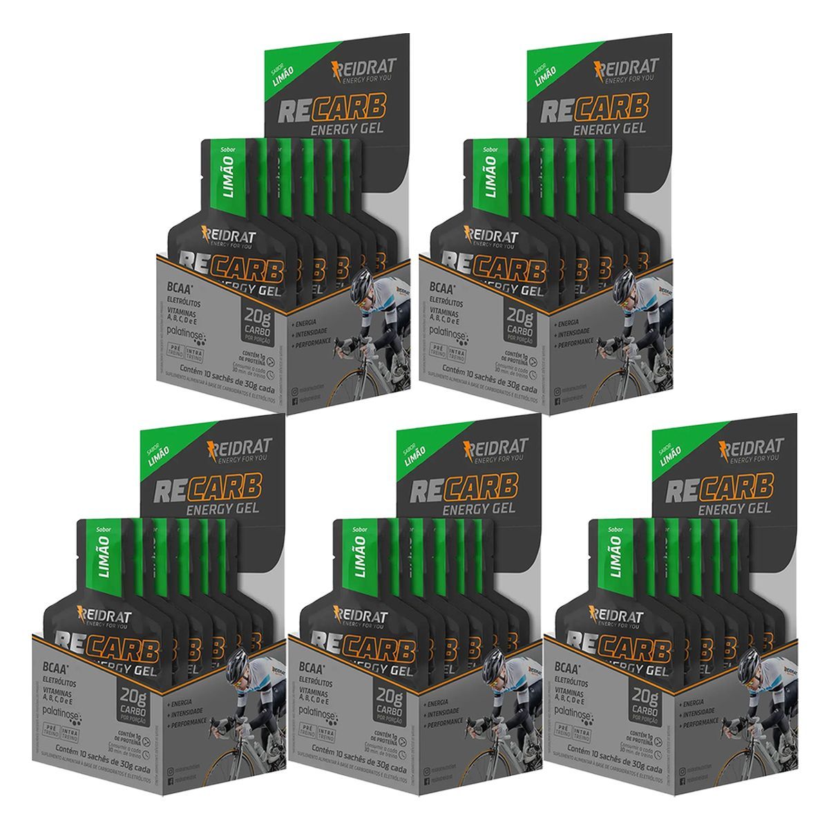 Kit 5X Recarb Energy Gel - 10 Sach�s de 30g Lim�o - Reidrat