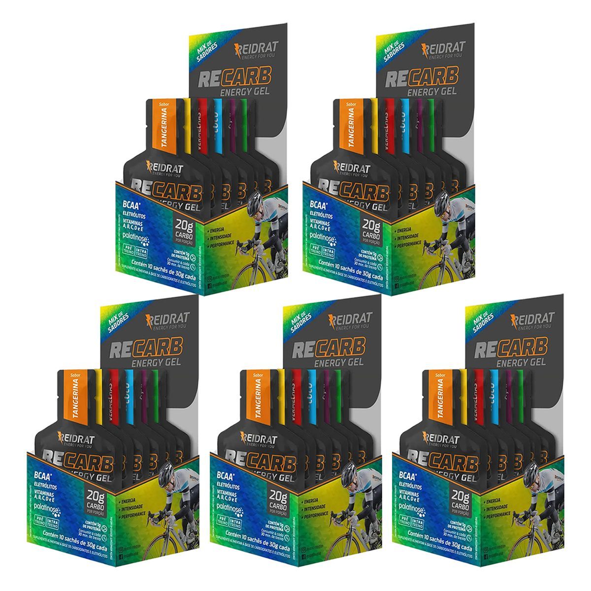 Kit 5X Recarb Energy Gel - 10 Sach�s de 30g Mix de Sabores - Reidrat