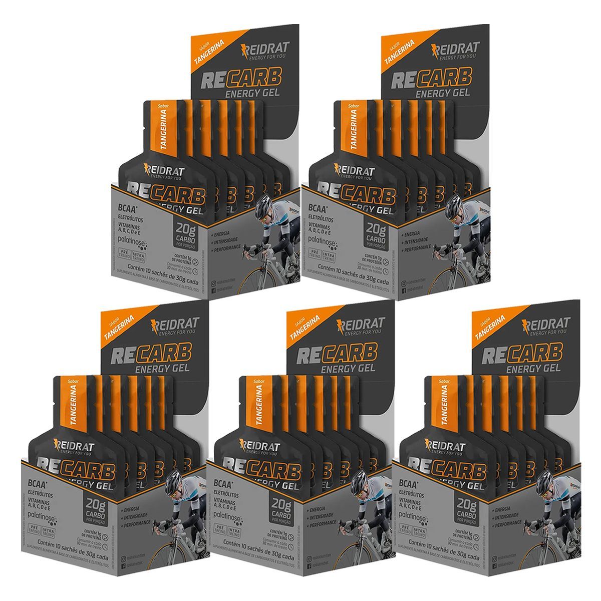 Kit 5X Recarb Energy Gel - 10 Sach�s de 30g Tangerina - Reidrat
