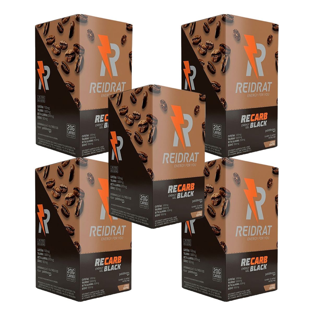 Kit 5X Recarb Energy Gel Black Pro Beta - 10 Sach�s 30g Caf� - Reidrat