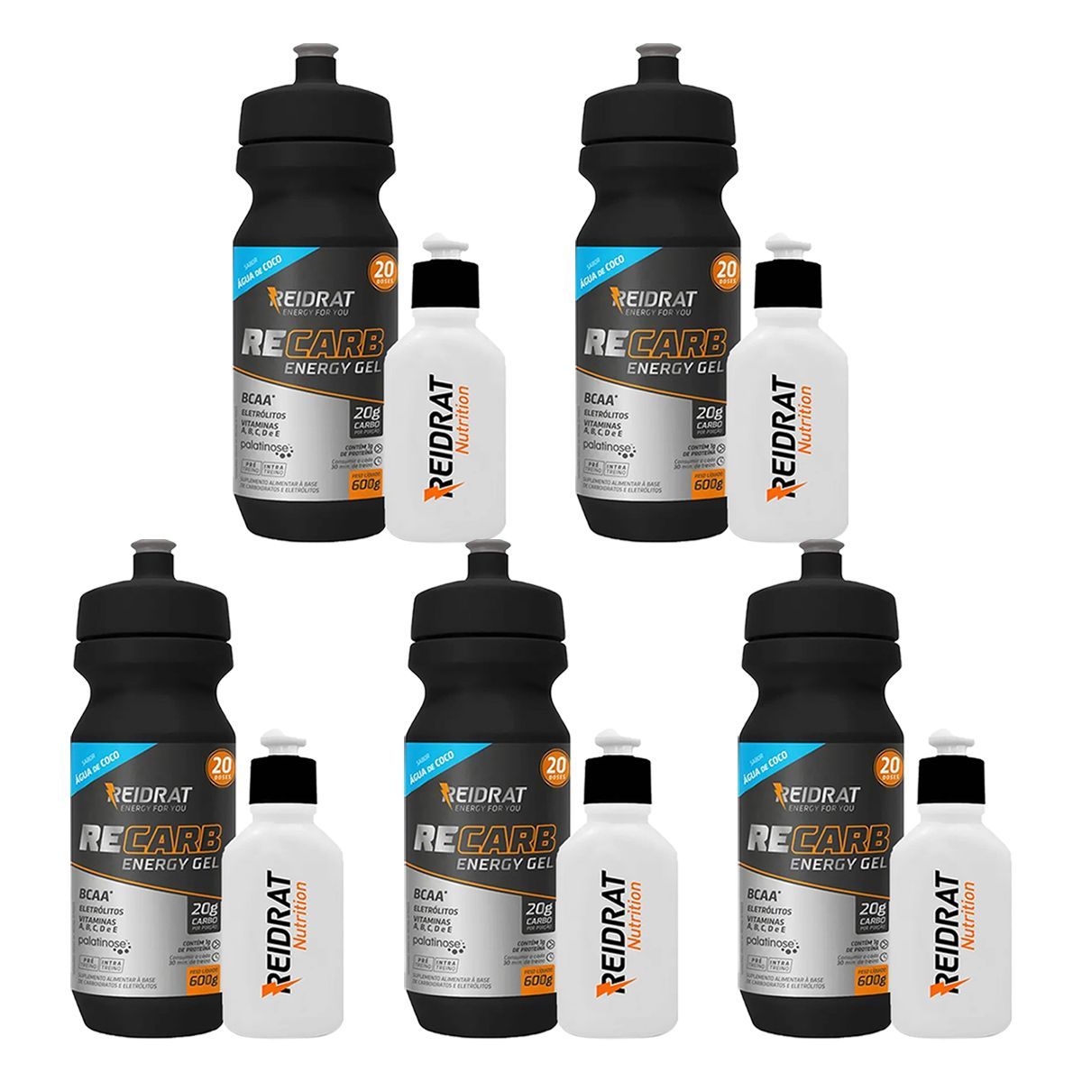 Kit 5X Recarb Energy Gel Squeeze + Mini Squeeze 100 ml - 600g �gua de Coco - Reidrat
