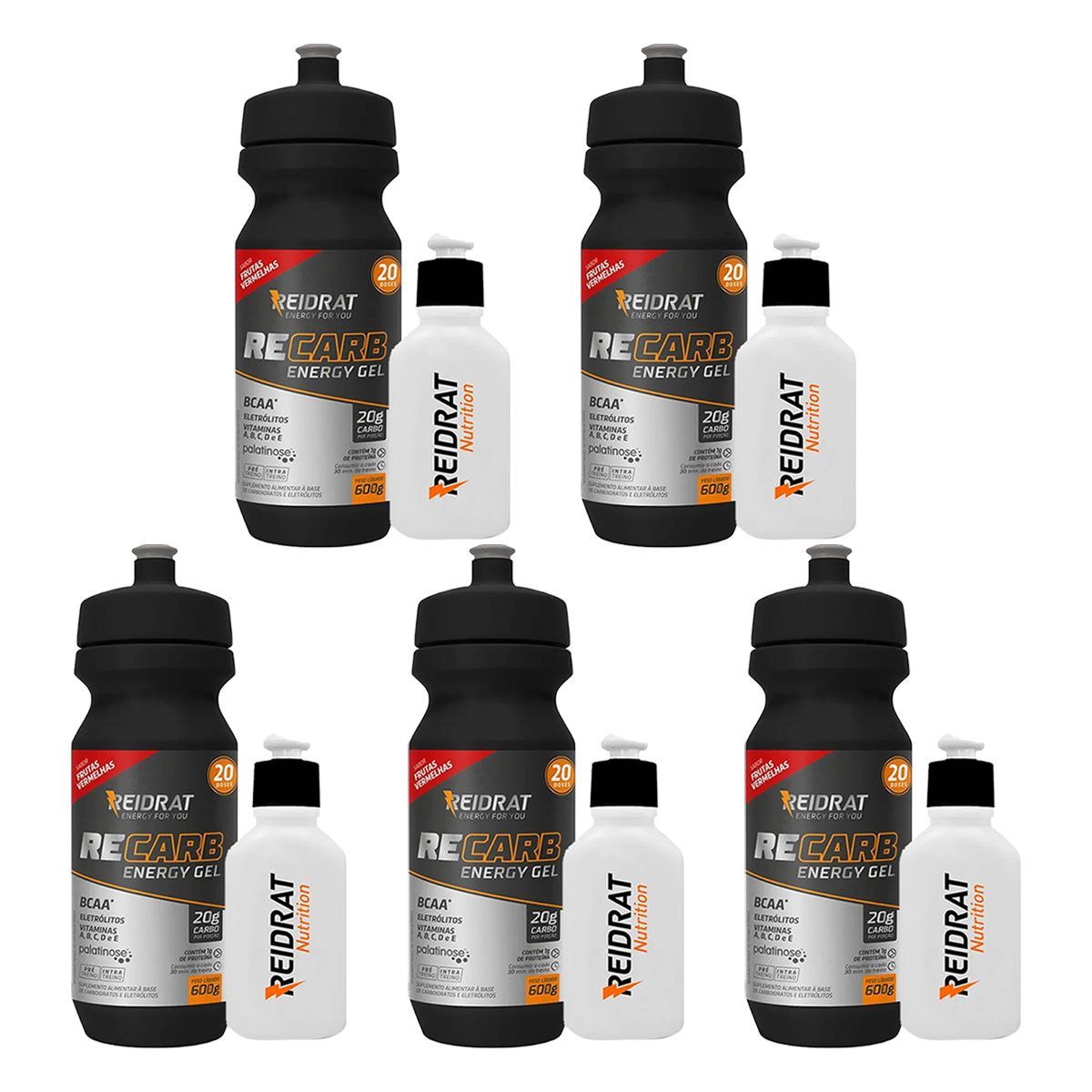 Kit 5X Recarb Energy Gel Squeeze + Mini Squeeze 100 ml - 600g Frutas Vermelhas - Reidrat