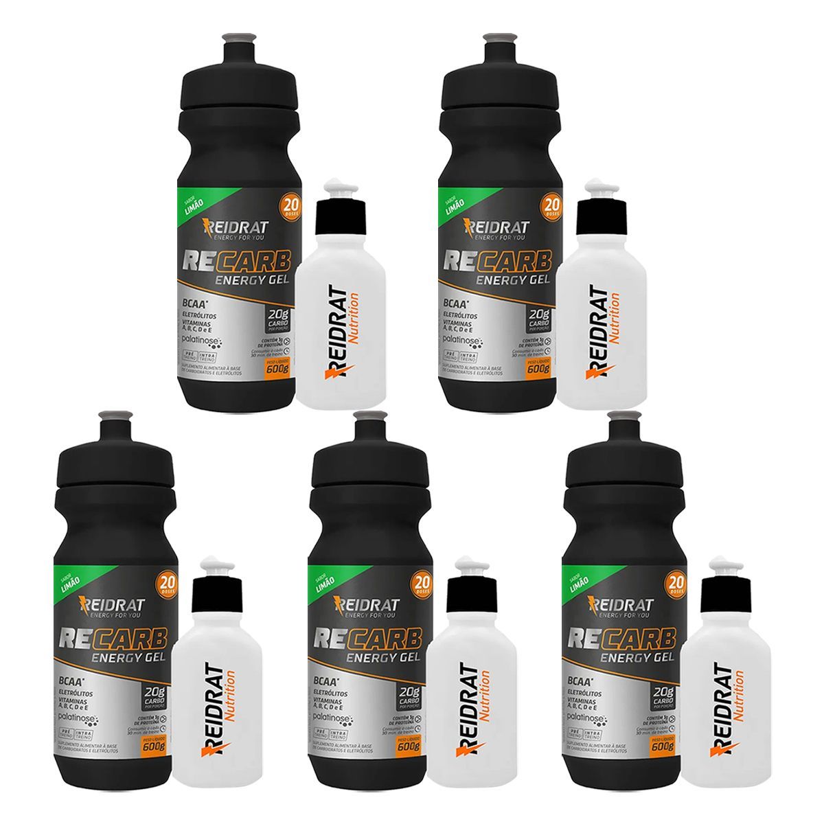 Kit 5X Recarb Energy Gel Squeeze + Mini Squeeze 100 ml - 600g Lim�o - Reidrat