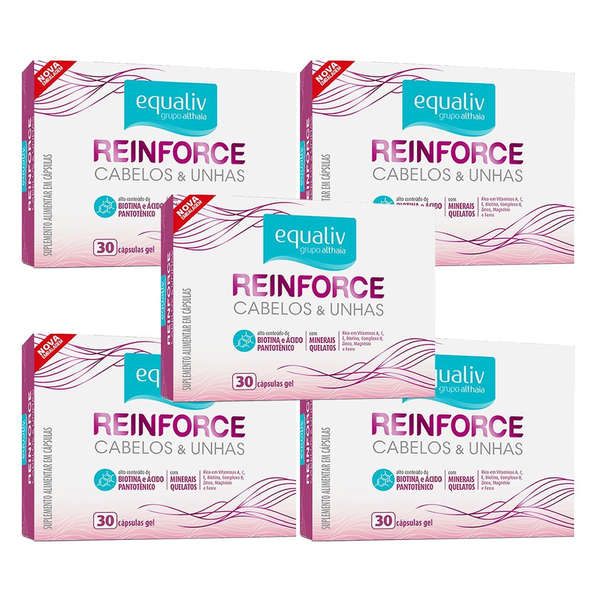Kit 5X Reinforce Cabelos e Unhas - 30 C�psulas Gel - Equaliv
