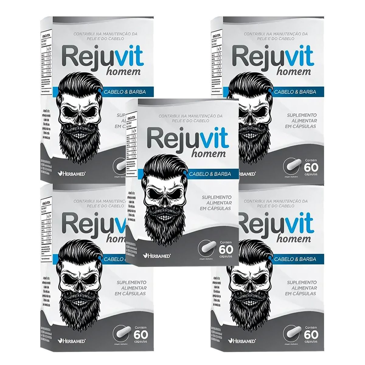 Kit 5X Rejuvit Homem Cabelo & Barba - 60 C�psulas - Herbamed