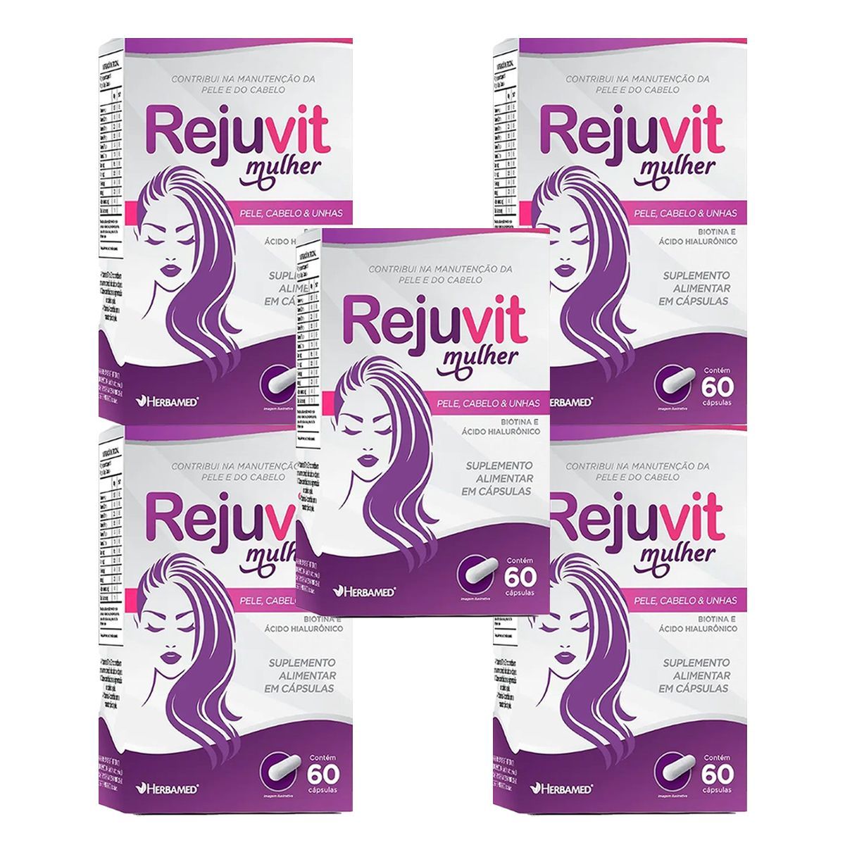Kit 5X Rejuvit Mulher Pele, Cabelos e Unhas - 60 C�psulas - Herbamed