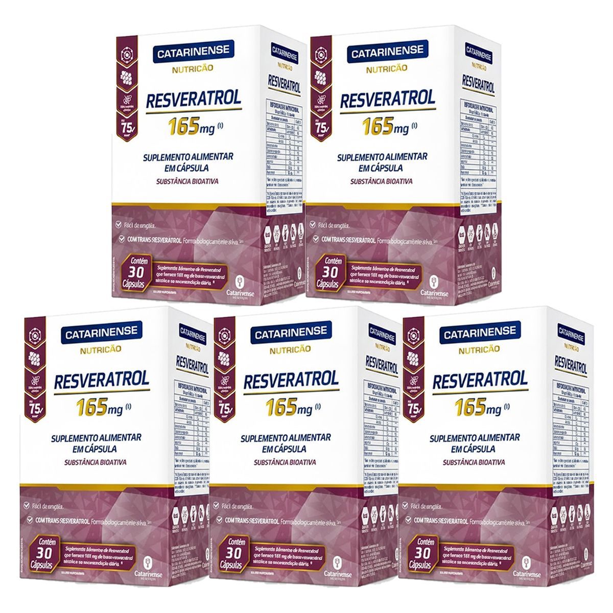 Kit 5X Resveratrol - 30 C�psulas - Catarinense Nutri��o