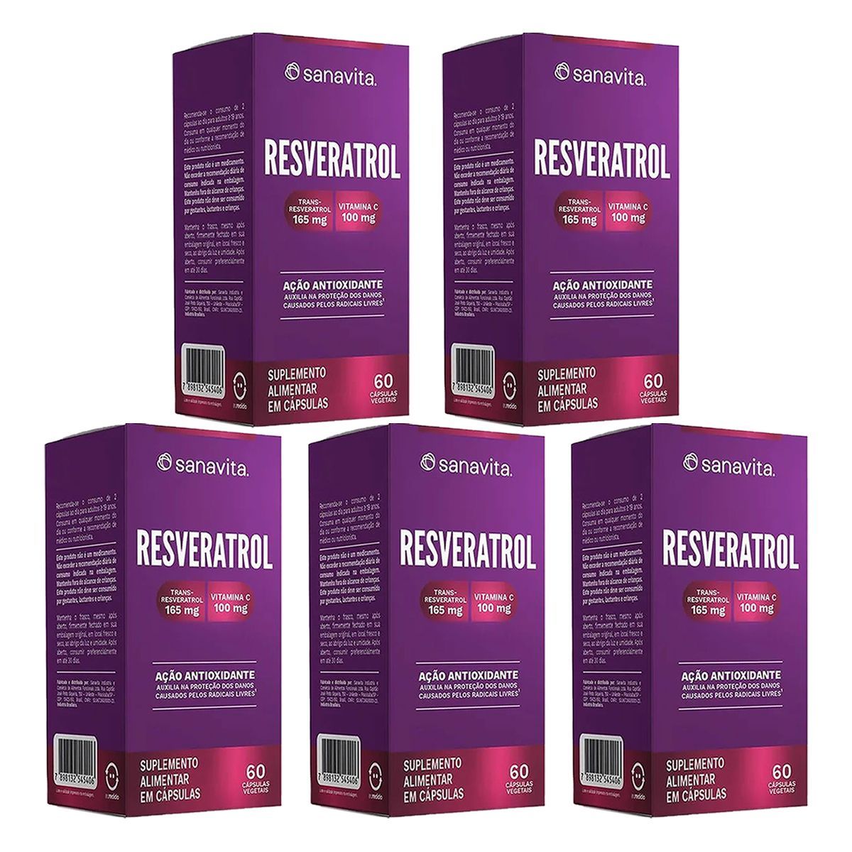 Kit 5X Resveratrol - 60 C�psulas Vegetais - Sanavita