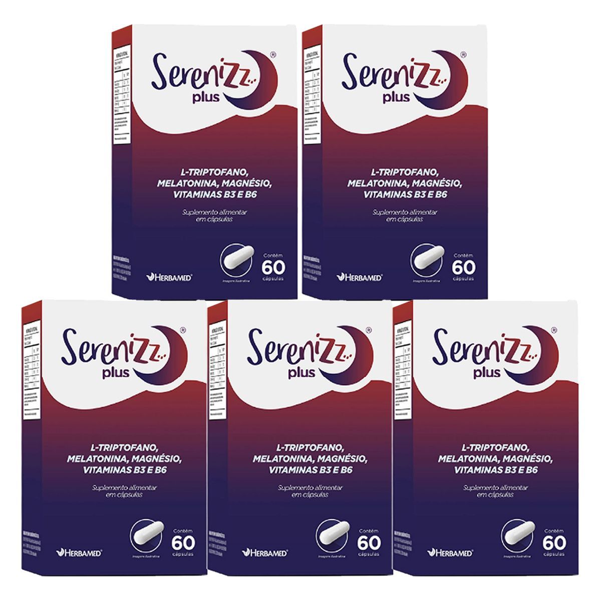 Kit 5X Serenizz Plus - 60 C�psulas - Herbamed