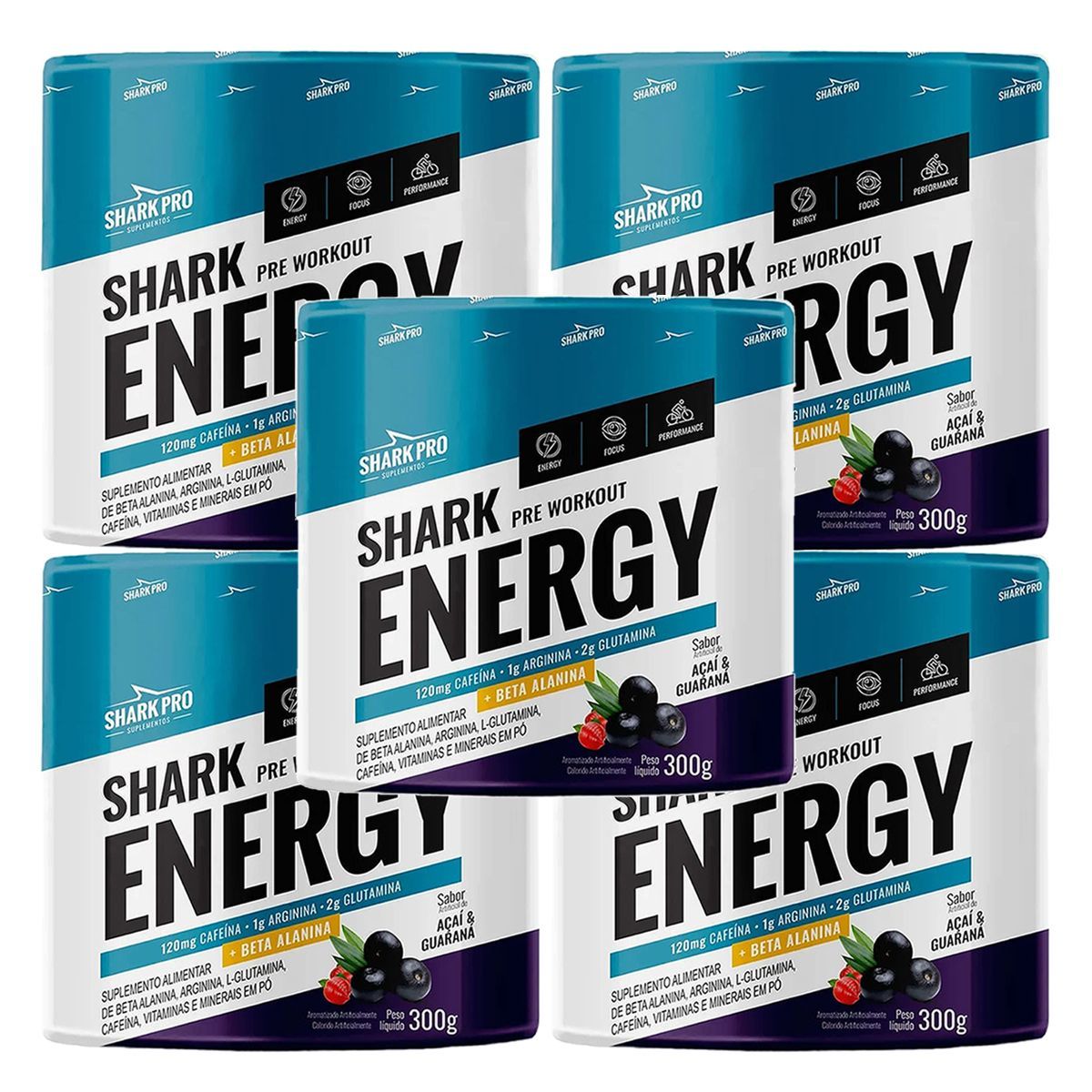 Kit 5X Shark Energy - 300g A�a� & Guaran� - Shark Pro