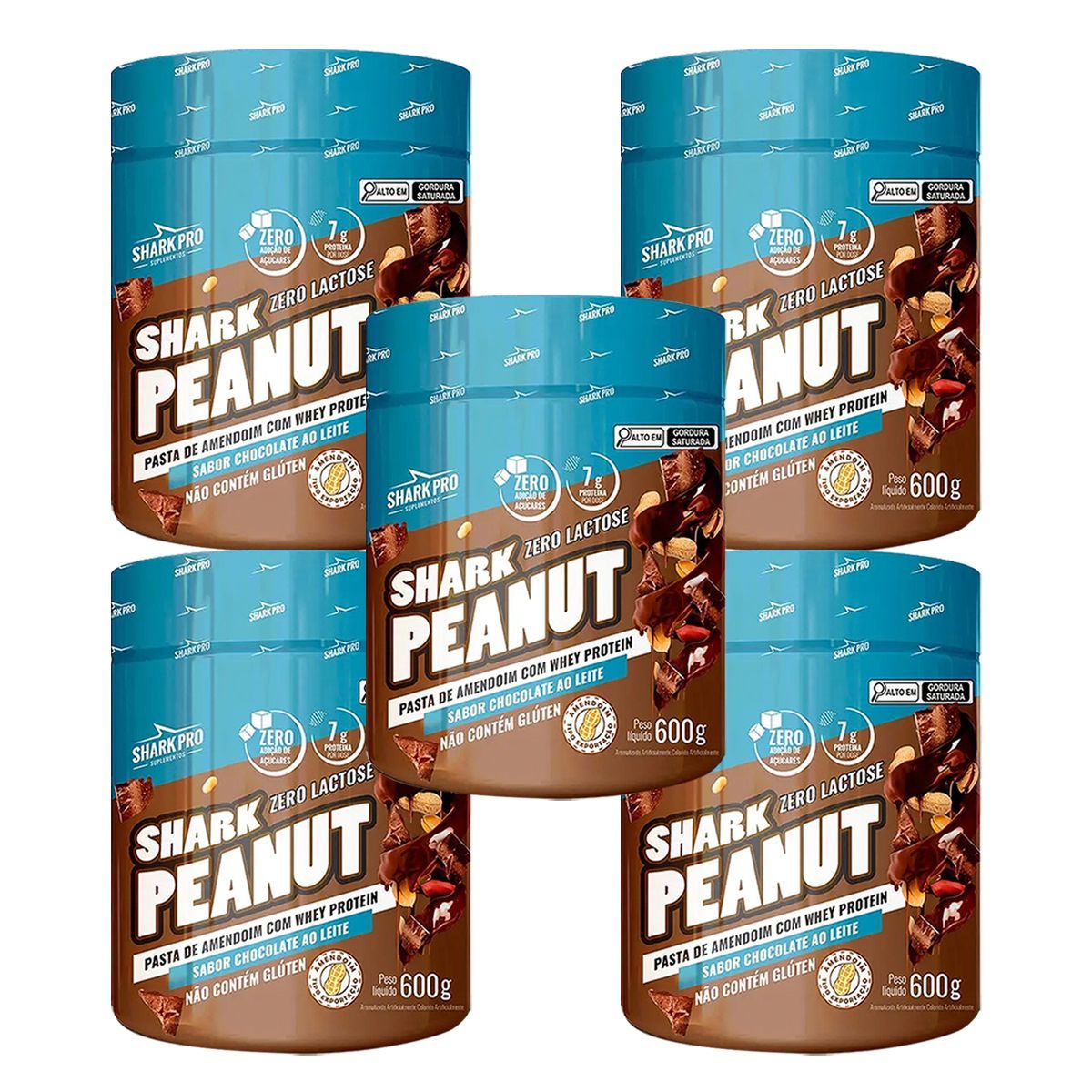 Kit 5X Shark Peanut Zero Lactose - 600g Chocolate ao Leite - Shark Pro