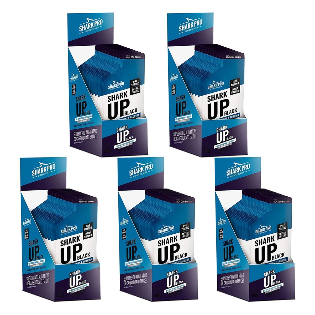 Kit 5X Shark Up Black Gel - 10 Sach�s 30g A�a� com Banana - Shark Pro