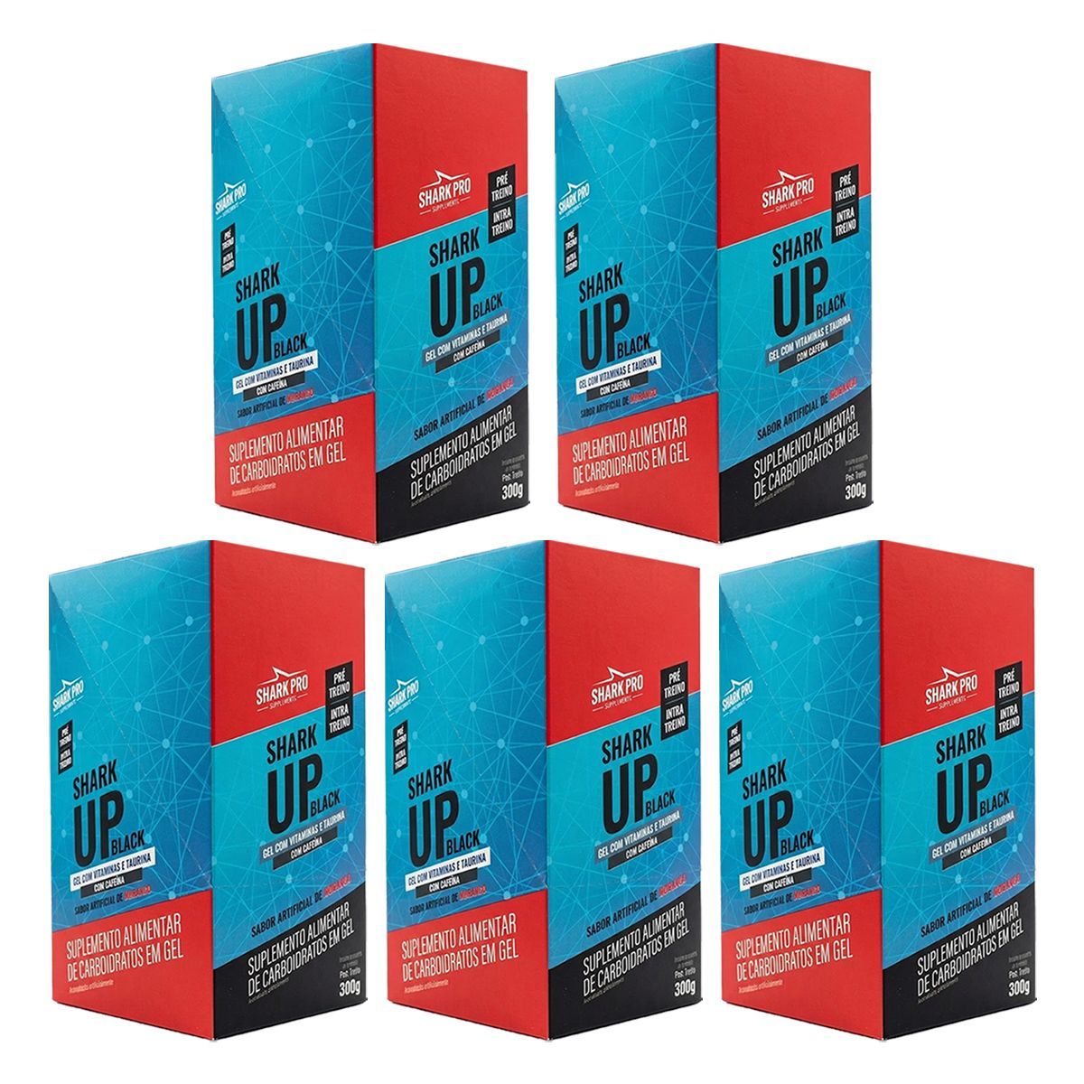 Kit 5X Shark Up Black Gel - 10 Sach�s 30g Morango - Shark Pro