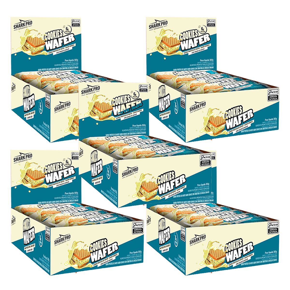 Kit 5X Shark Wafer - 12 Barras 25g Cookies - Shark Pro