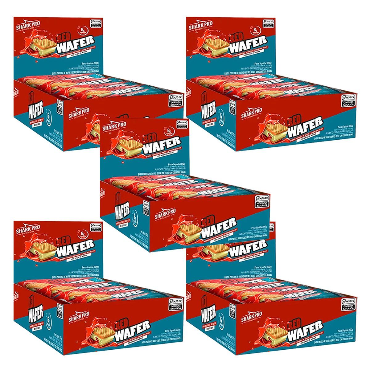 Kit 5X Shark Wafer - 12 Barras 25g Red Velvet - Shark Pro