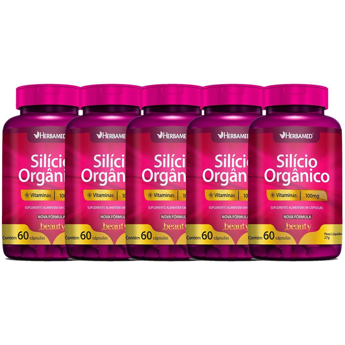Kit 5X Sil�cio Org�nico + Vitaminas - 60 C�psulas - Herbamed