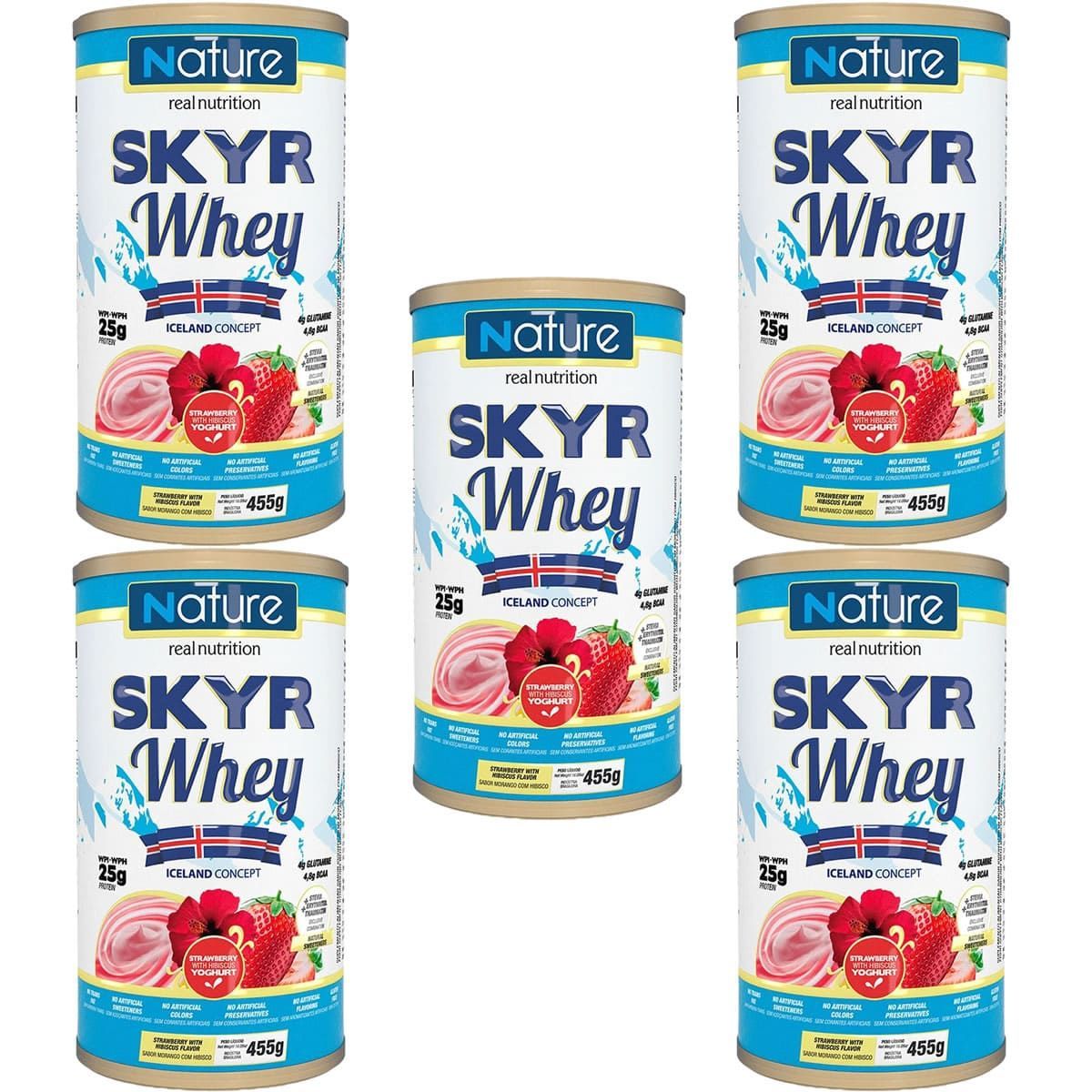 Kit 5X Skyr Whey - 455g Morango com Hibisco - Nature