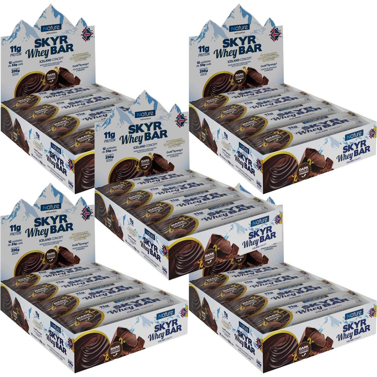 Kit 5X Skyr Whey Bar - 12 unidades 33g Dark Chocolate Yoghurt - Nature