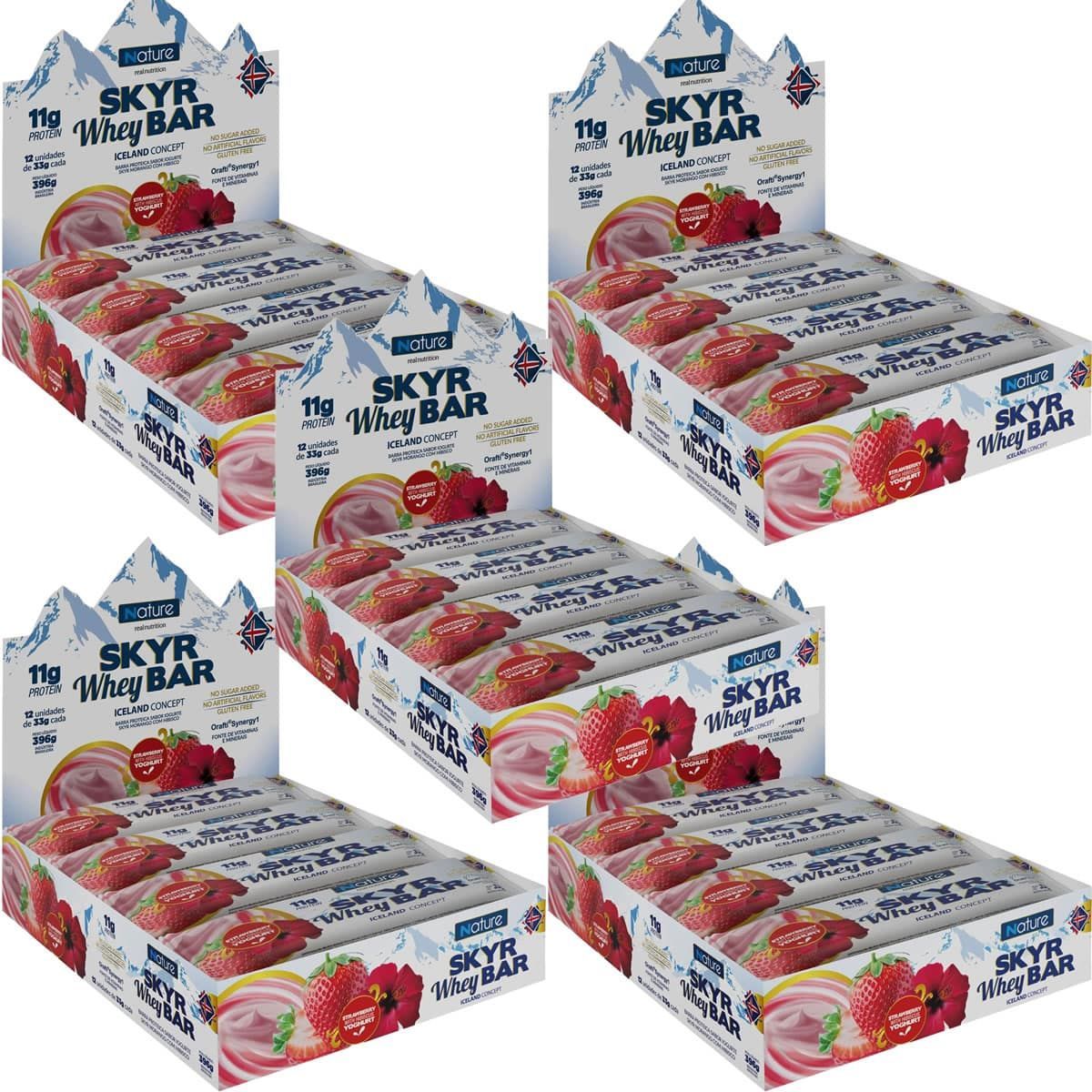 Kit 5X Skyr Whey Bar - 12 unidades 33g Strawberry Whith Hibiscus Yoghurt - Nature