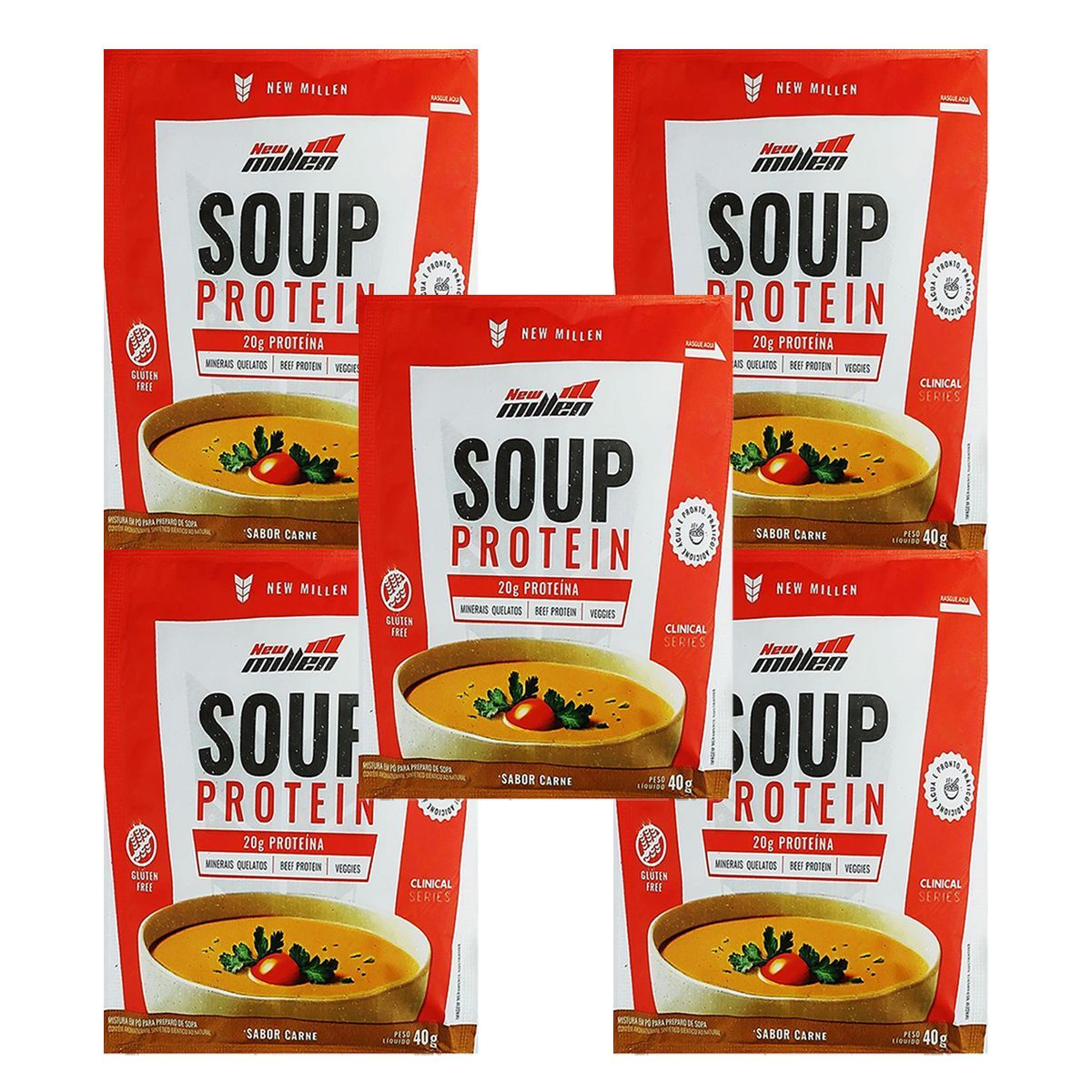 Kit 5X Soup Protein - Sach� 40g Carne - New Millen