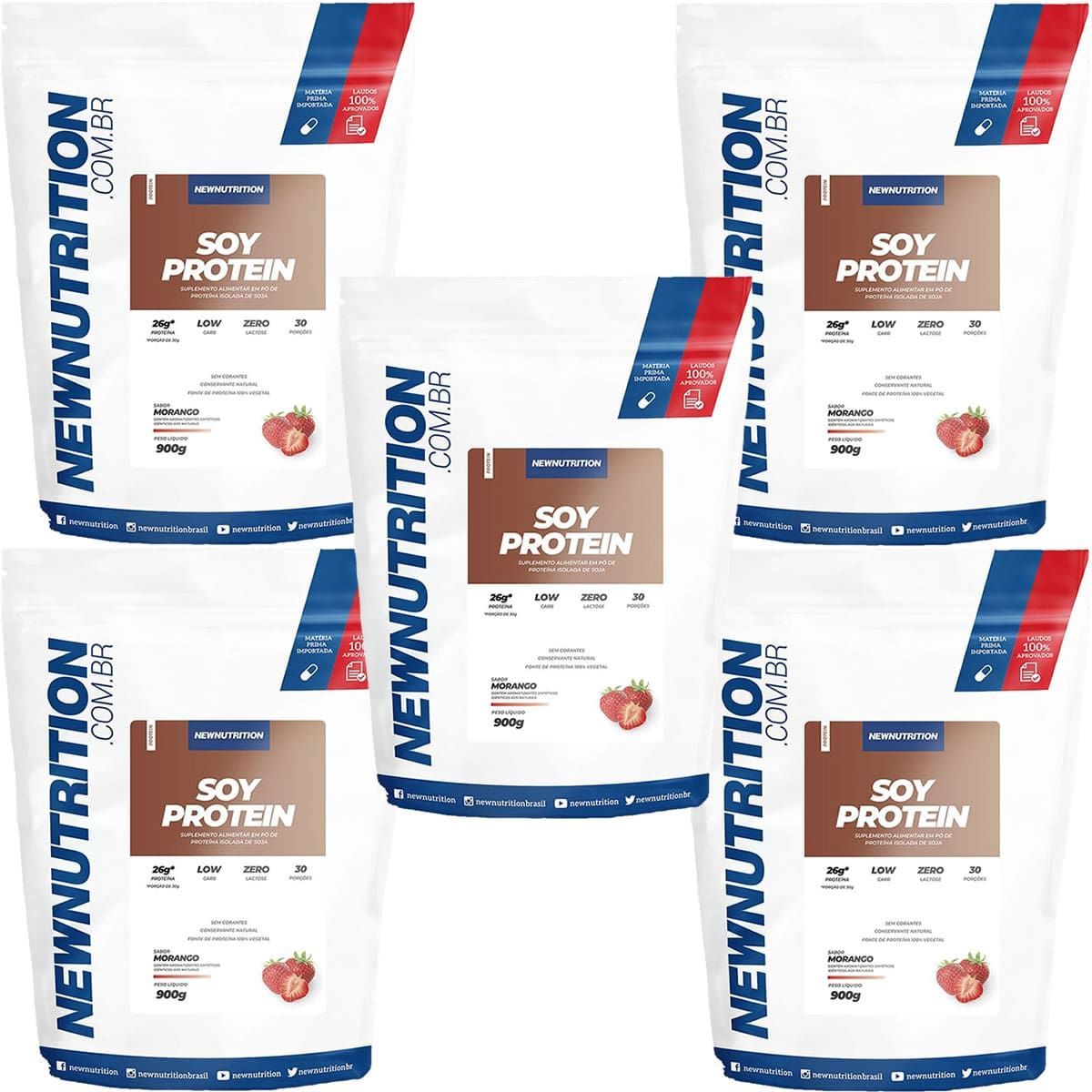 Kit 5X Soy Protein - 900g Morango - NewNutrition