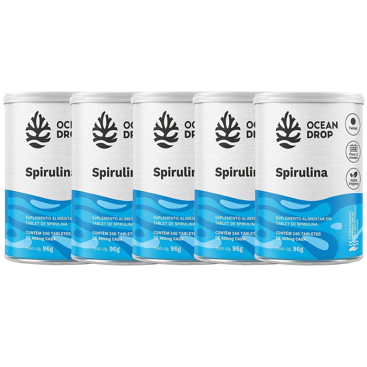 Kit 5X Spirulina - 240 Tabletes - Ocean Drop