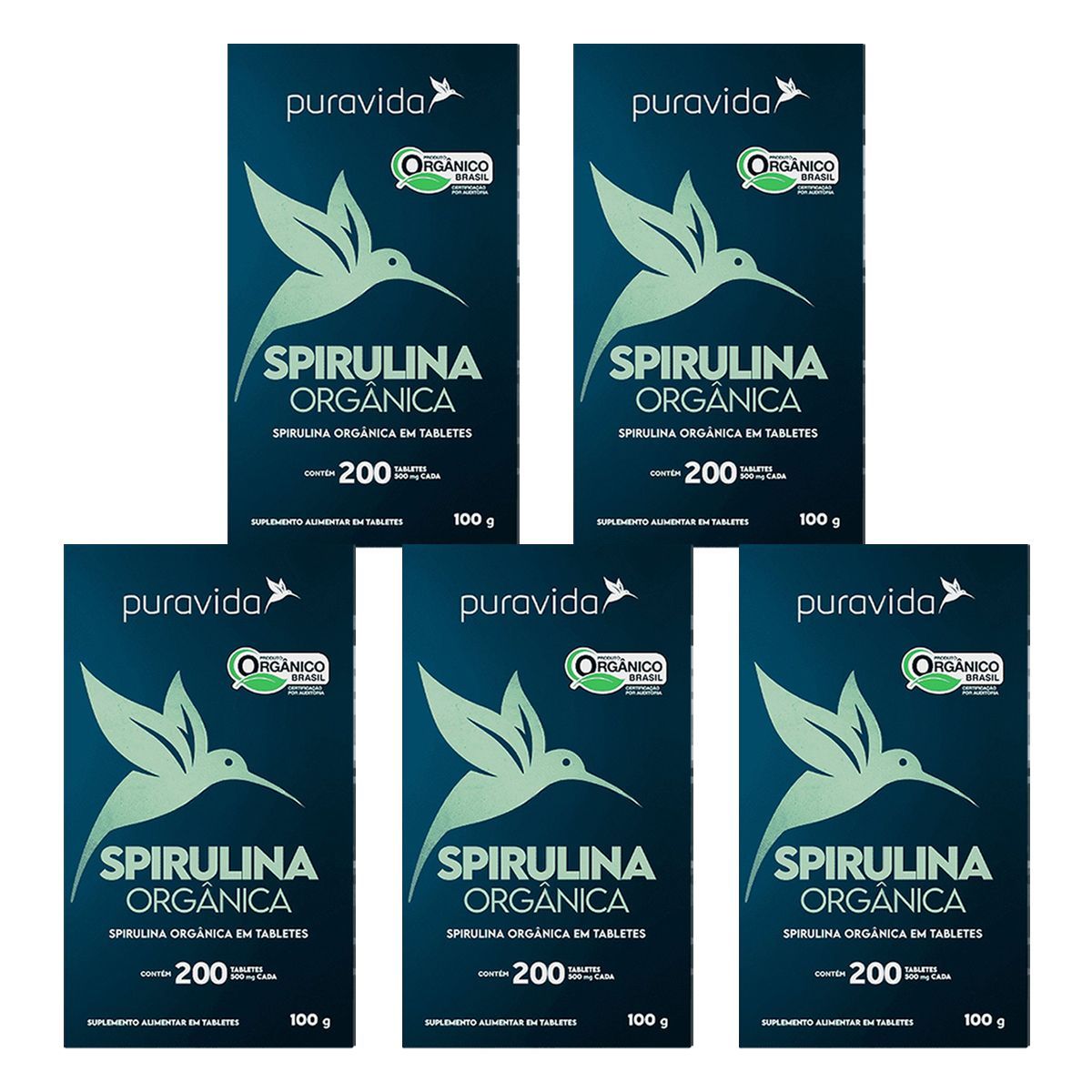 Kit 5X Spirulina Org�nica - 200 Tabletes - Puravida